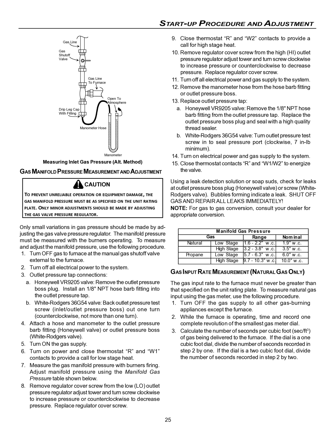 Goodman Mfg VC8 instruction manual Measuring Inlet Gas Pressure Alt. Method 