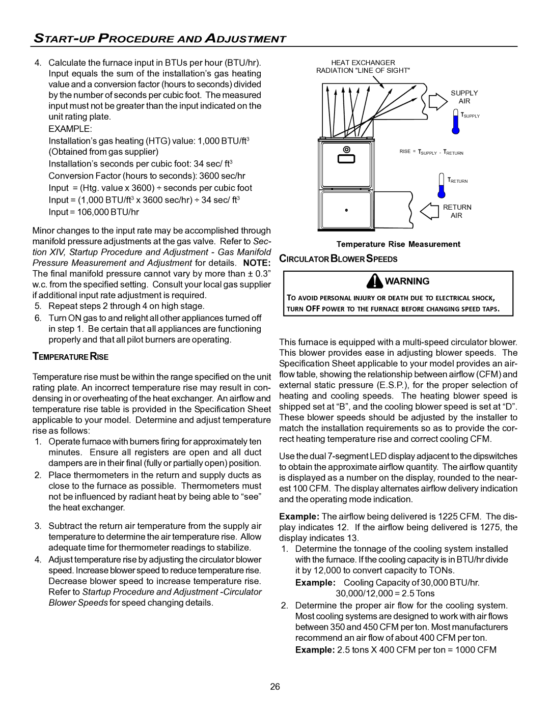 Goodman Mfg VC8 instruction manual Example, Temperature Rise Measurement 