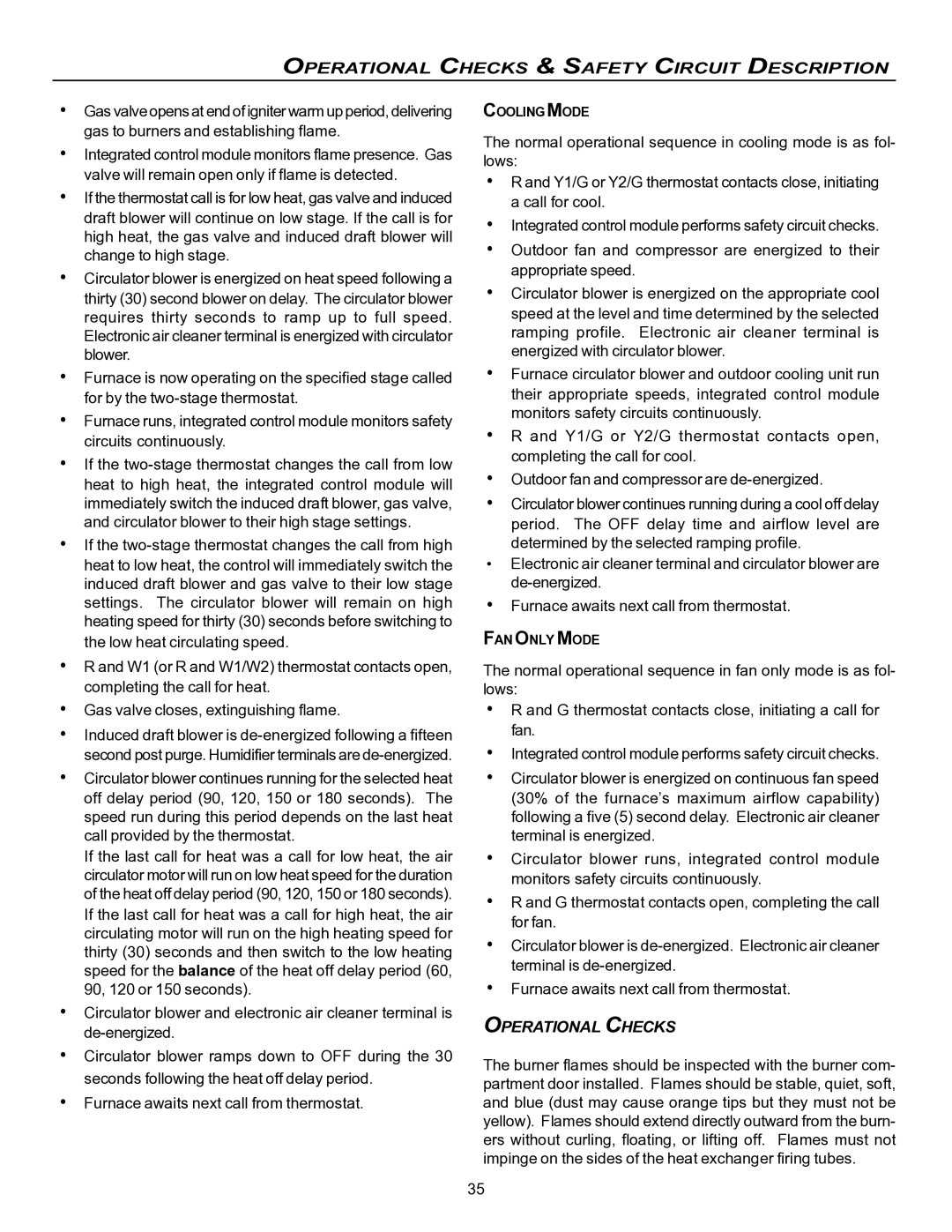 Goodman Mfg VC8 instruction manual Operational Checks 