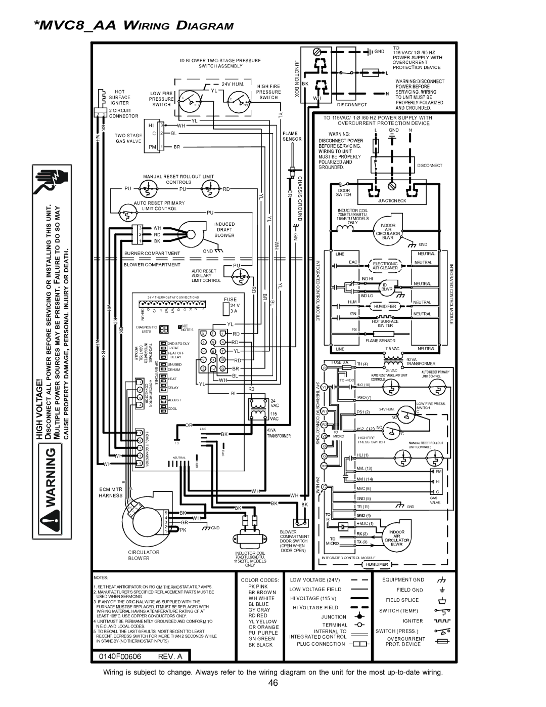 Goodman Mfg instruction manual MVC8AA Wiring Diagram, Rd Wh 