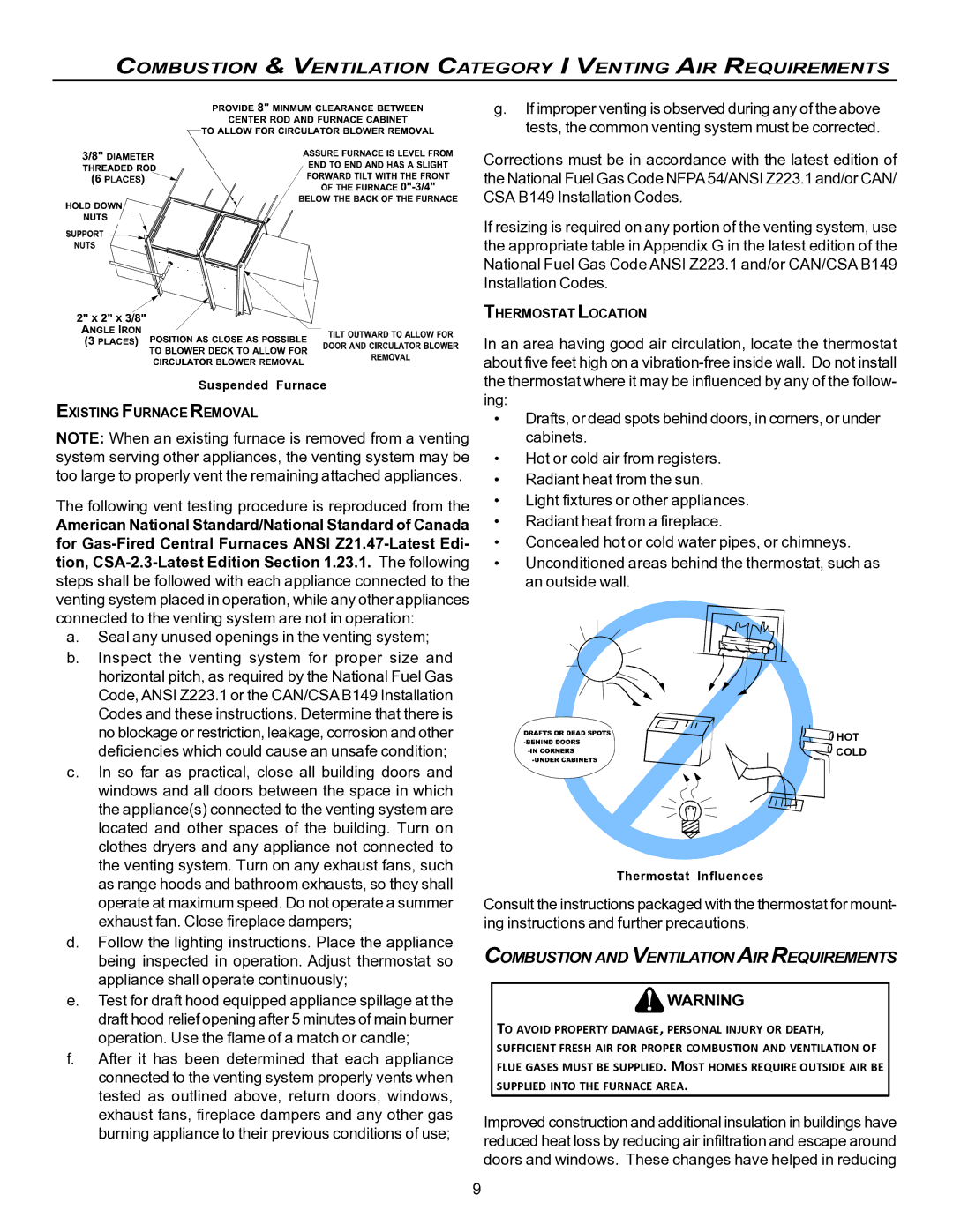 Goodman Mfg VC8 instruction manual Combustion & Ventilation Category, Following vent testing procedure is reproduced from 