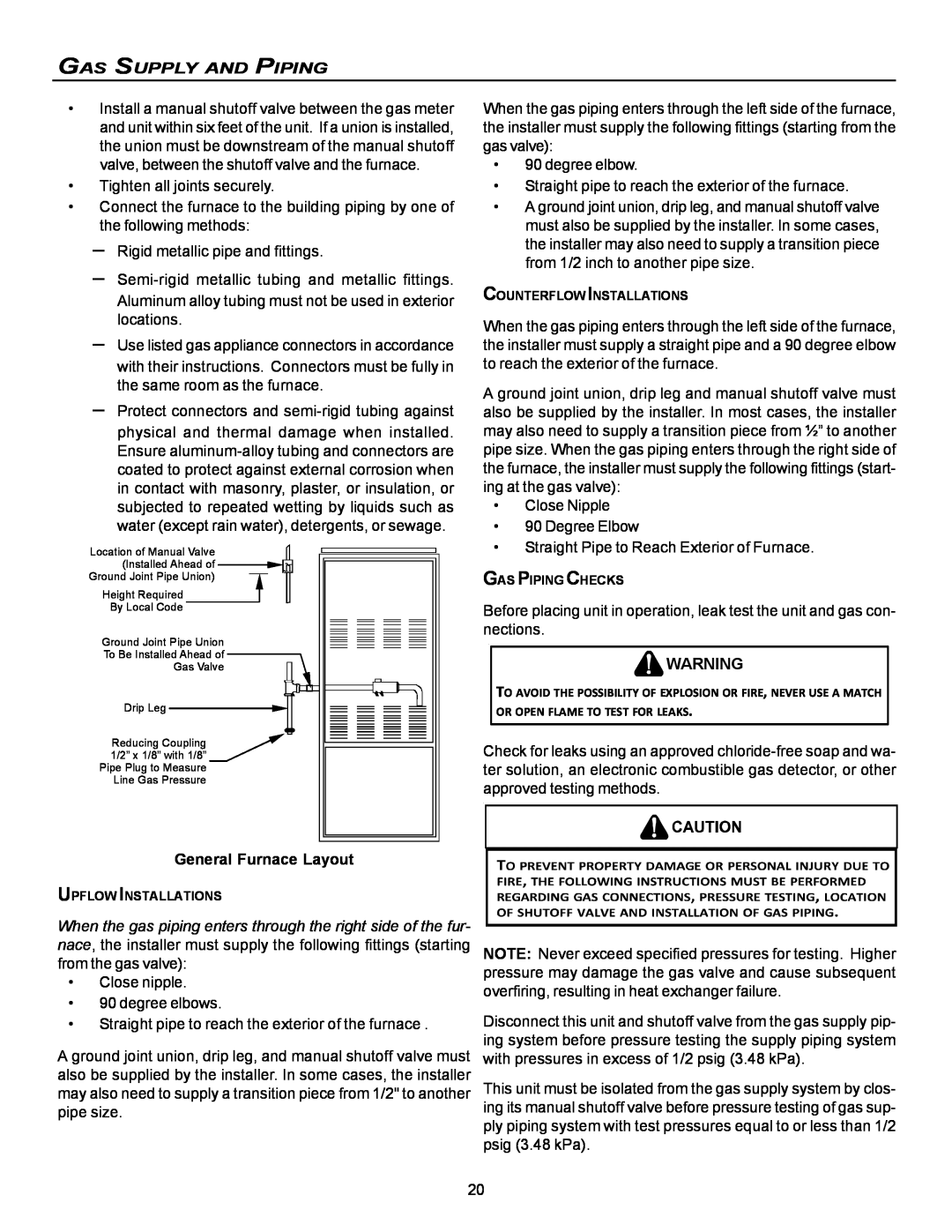Goodman Mfg VC8 instruction manual Gas Supply And Piping, General Furnace Layout 