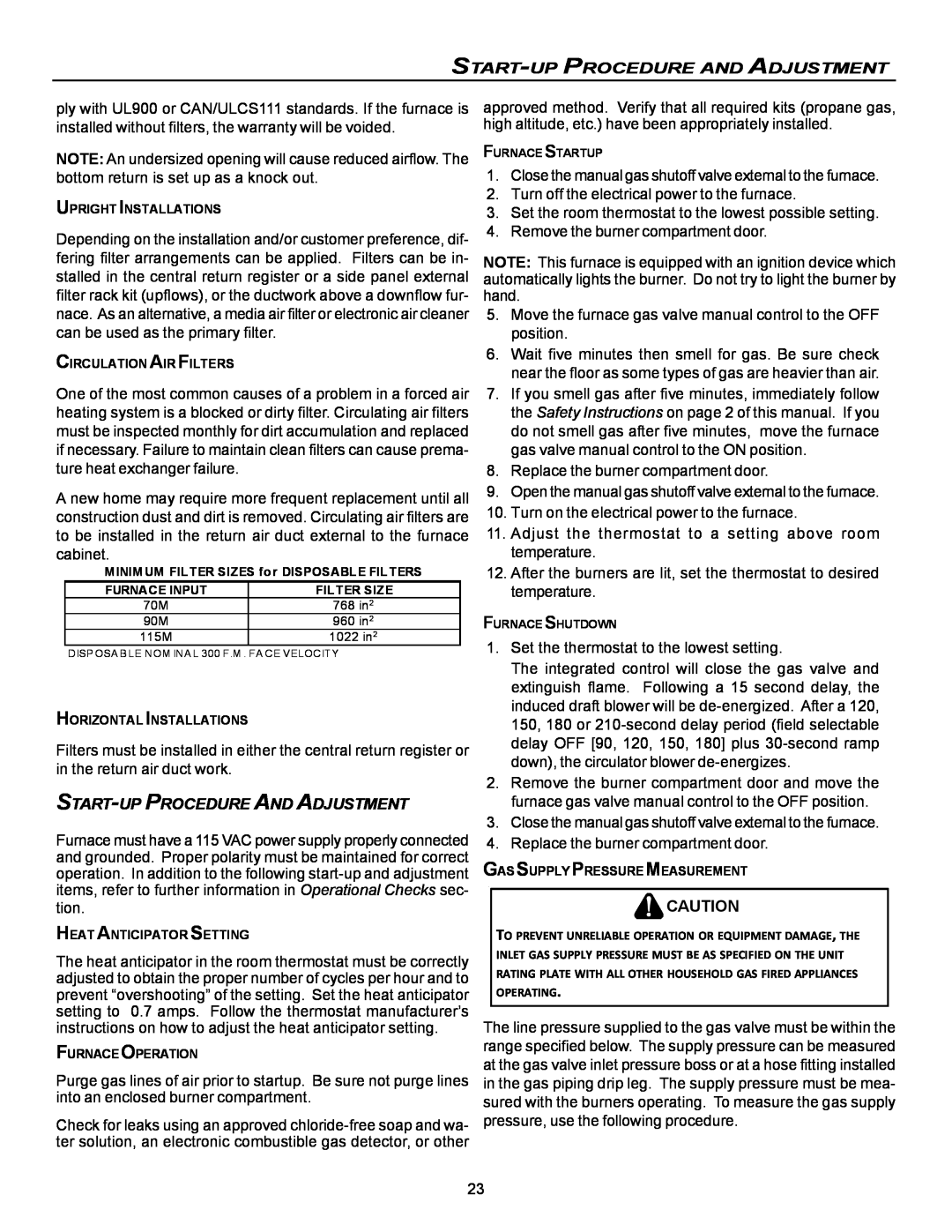 Goodman Mfg VC8 instruction manual Start-Up Procedure And Adjustment, Turn off the electrical power to the furnace 