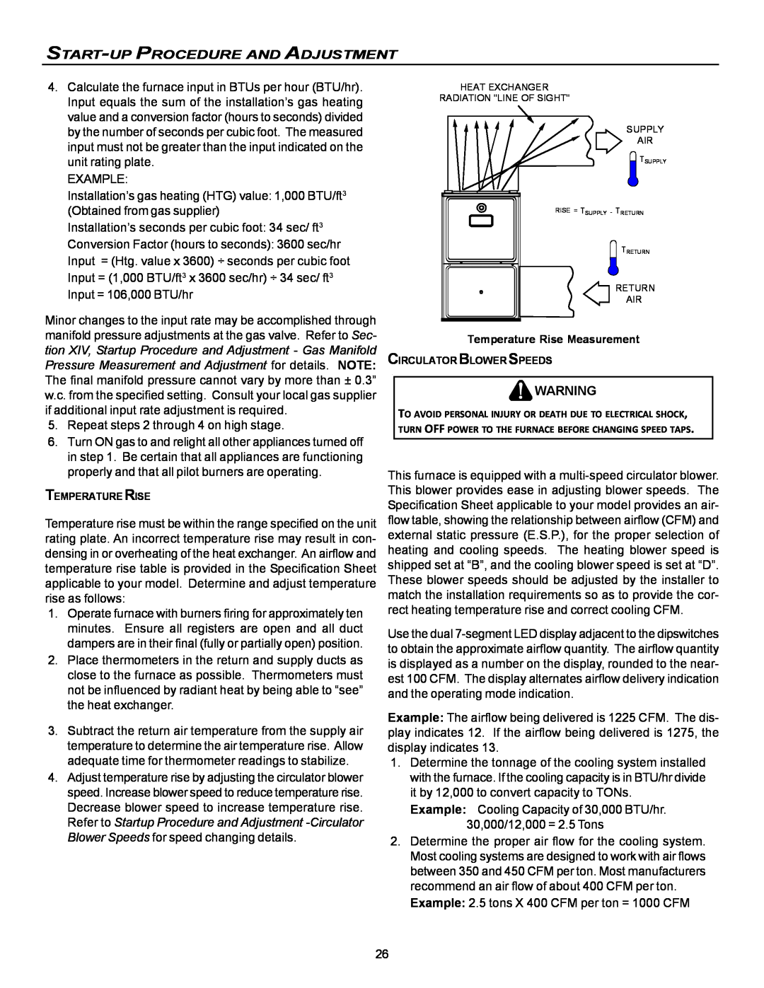 Goodman Mfg VC8 instruction manual Start-Up Procedure And Adjustment 