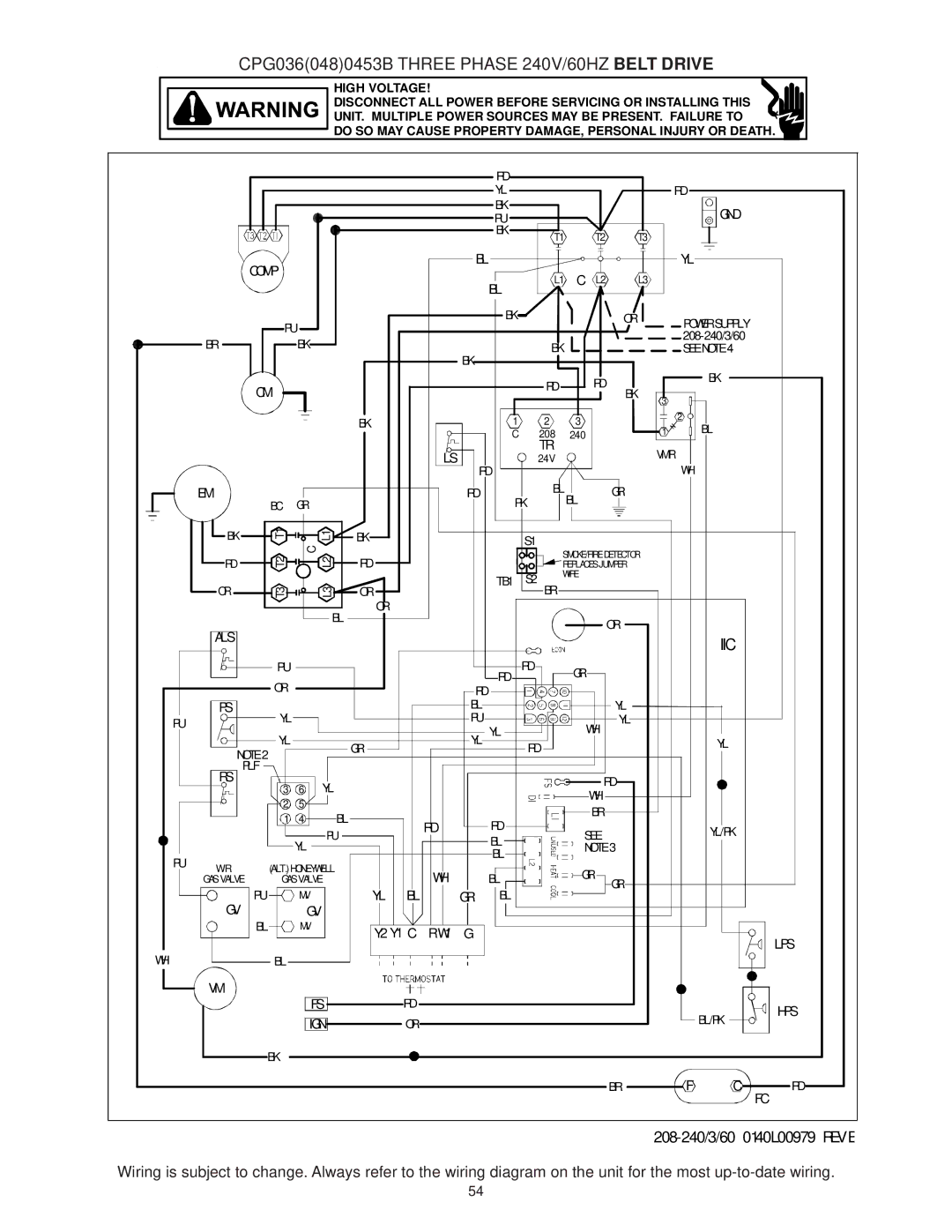 Goodmans CPG SERIES installation manual CPG0360480453B Three Phase 240V/60HZ Belt Drive 