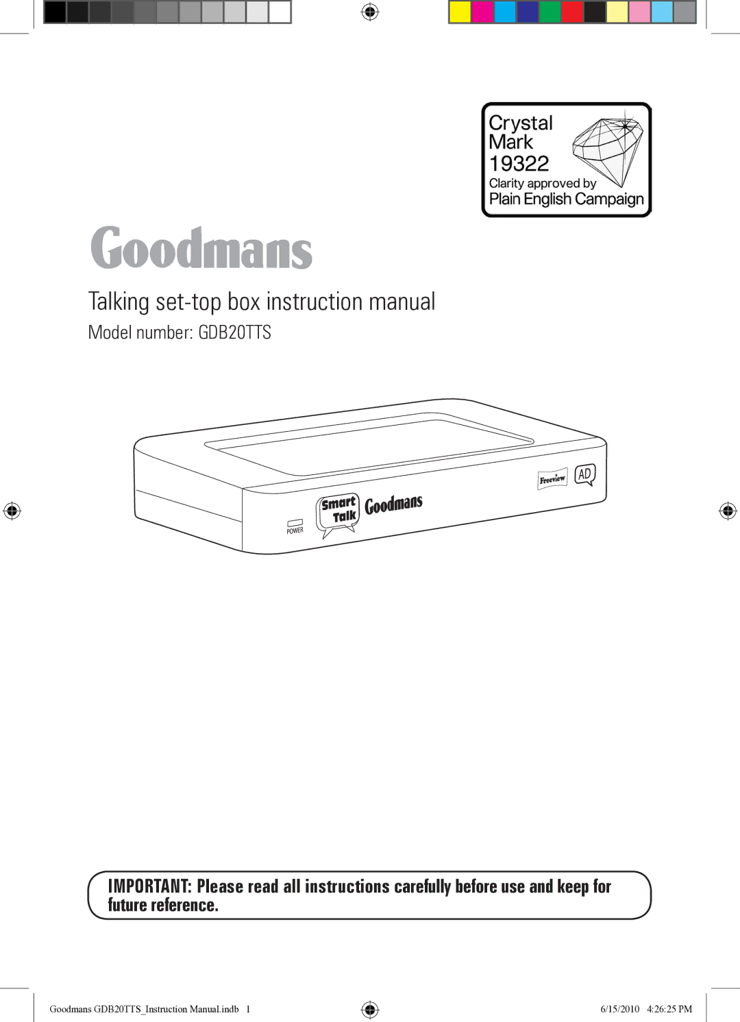 Goodmans instruction manual Model number GDB20TTS 