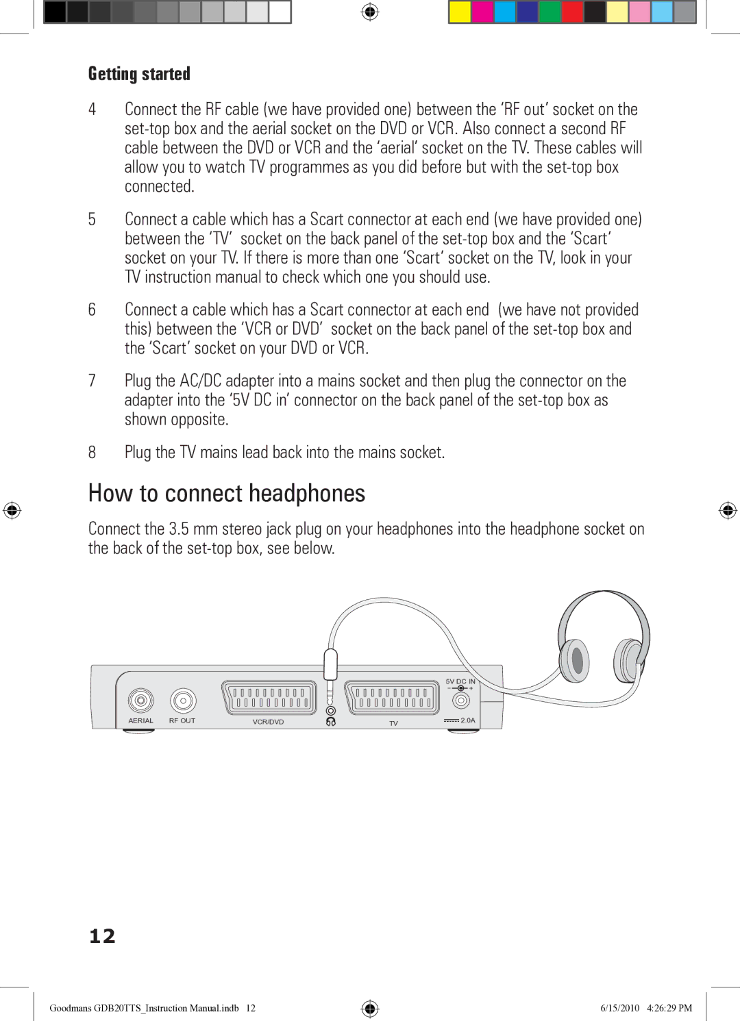 Goodmans GDB20TTS instruction manual How to connect headphones 