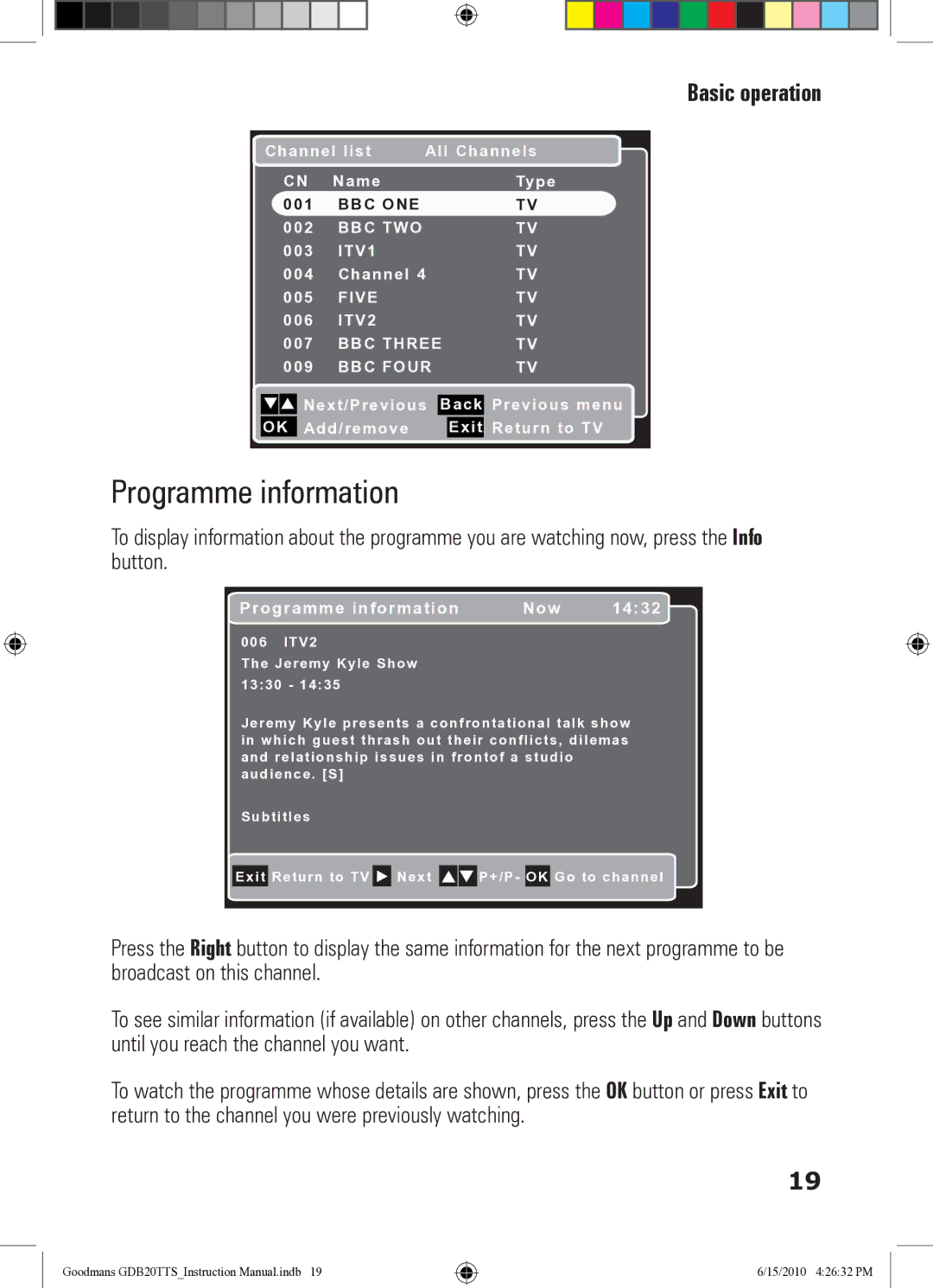 Goodmans GDB20TTS instruction manual Programme information Now 1432 