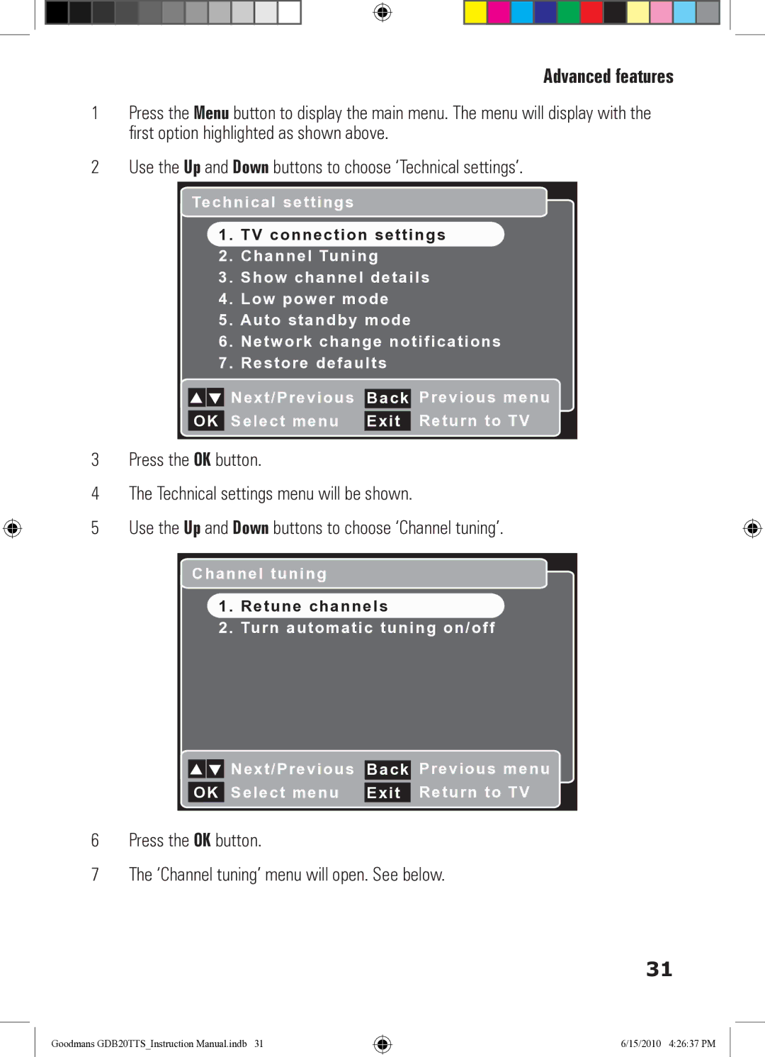 Goodmans GDB20TTS instruction manual Channel tuning 