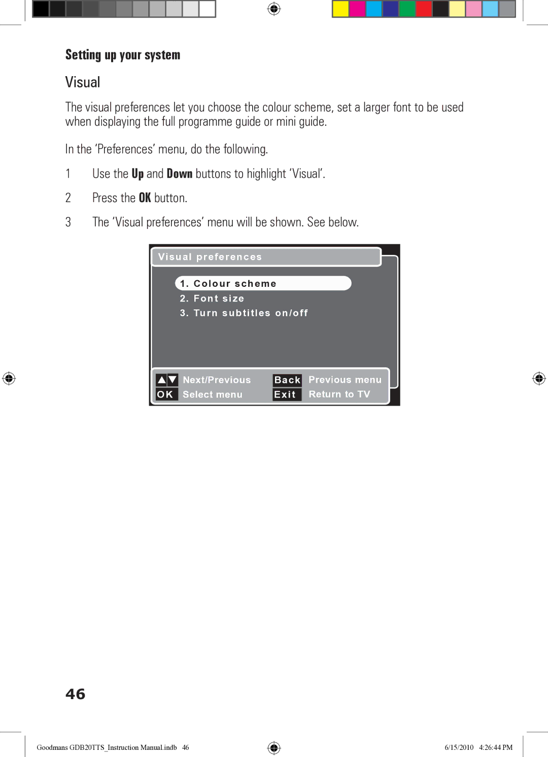 Goodmans GDB20TTS instruction manual Visual 