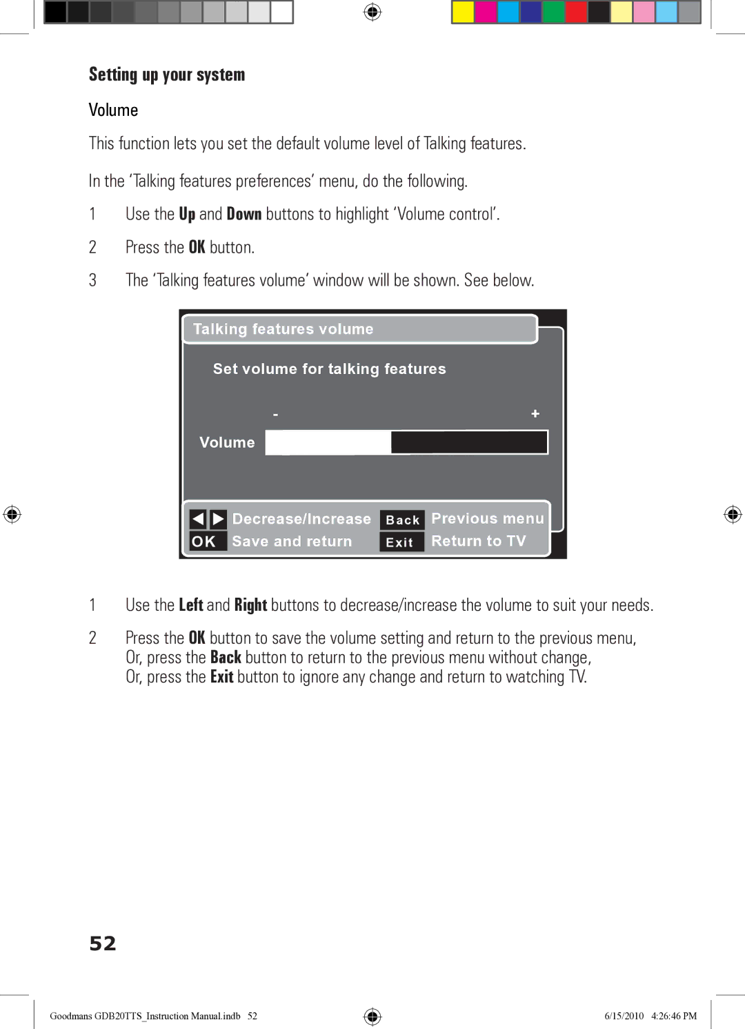 Goodmans GDB20TTS instruction manual Volume 