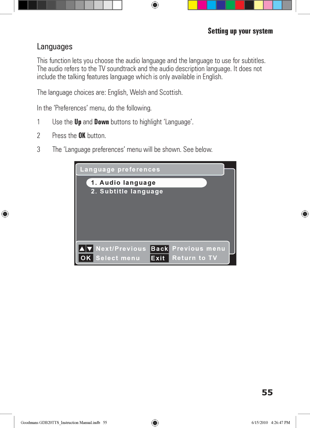 Goodmans GDB20TTS instruction manual Languages 