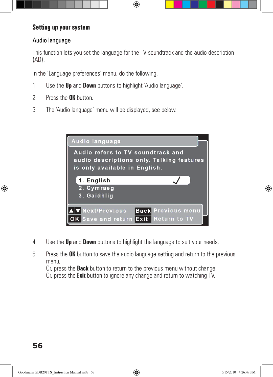 Goodmans GDB20TTS instruction manual Cymraeg Gaidhlig 