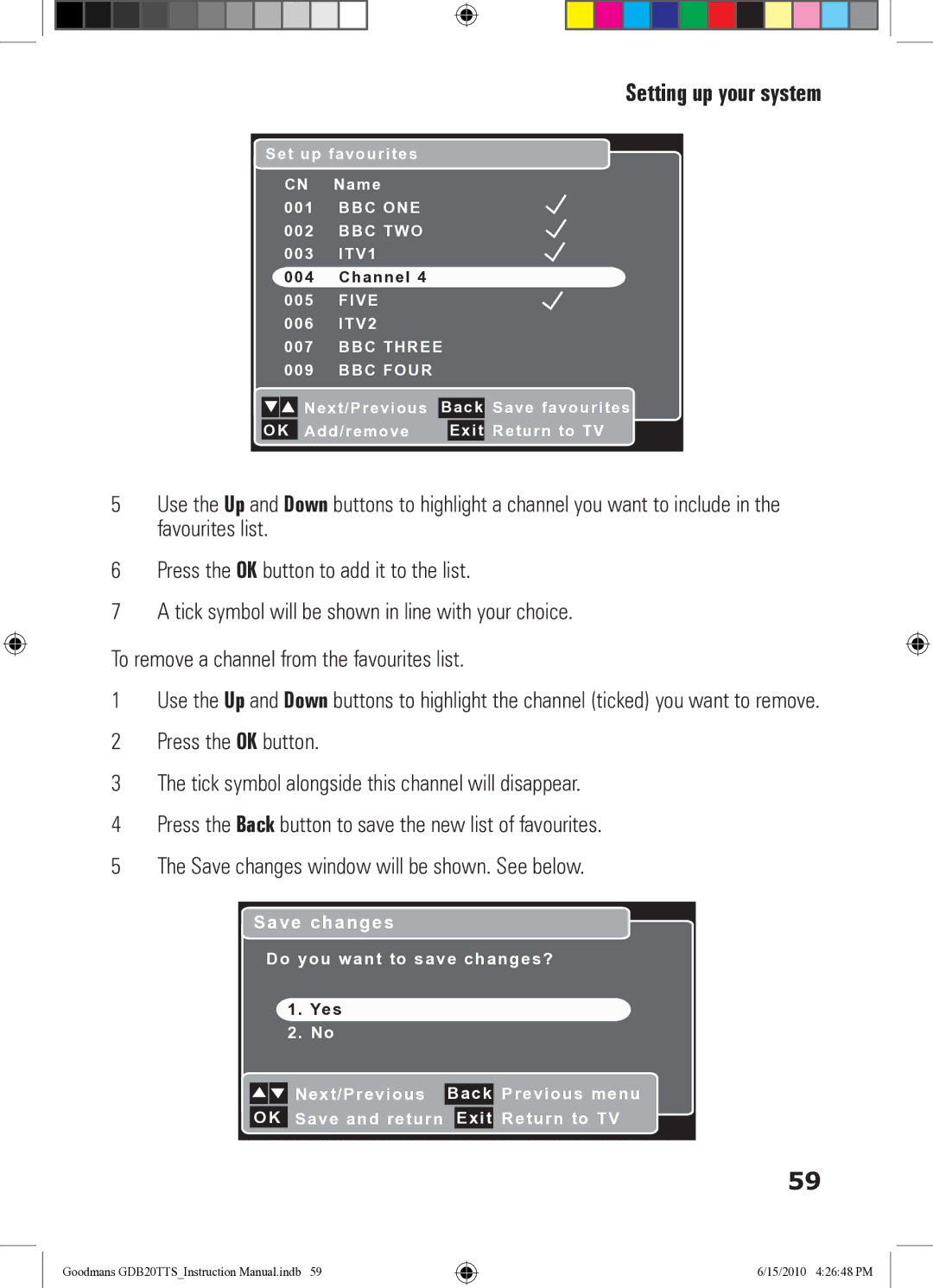 Goodmans GDB20TTS instruction manual Save changes 