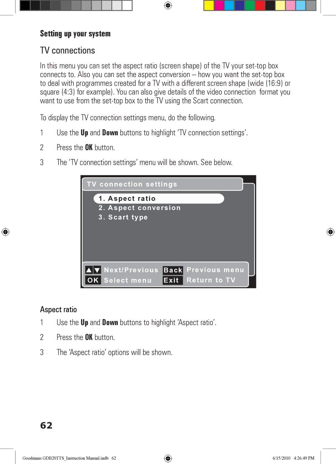 Goodmans GDB20TTS instruction manual TV connections 