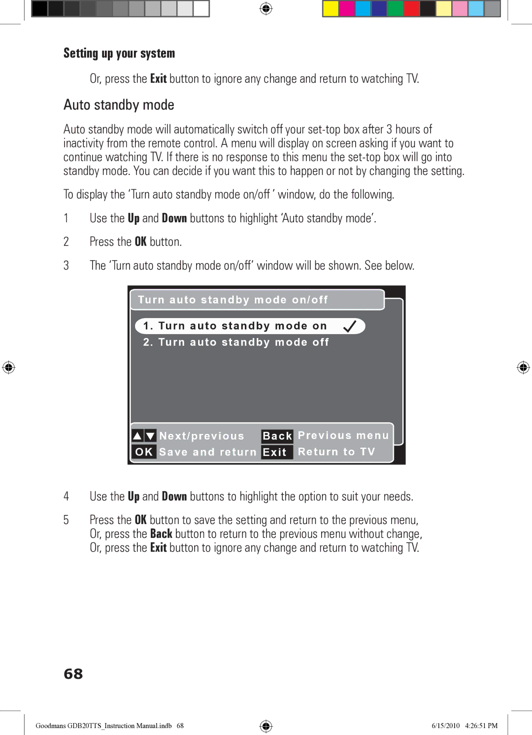 Goodmans GDB20TTS instruction manual Auto standby mode 