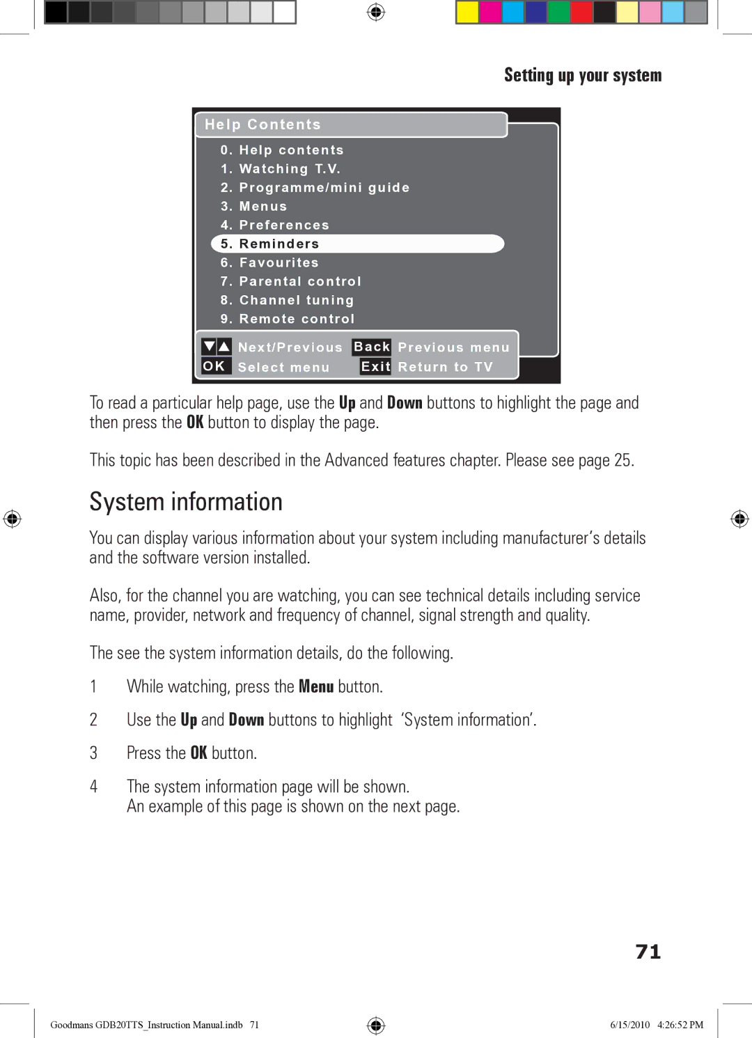 Goodmans GDB20TTS instruction manual System information 