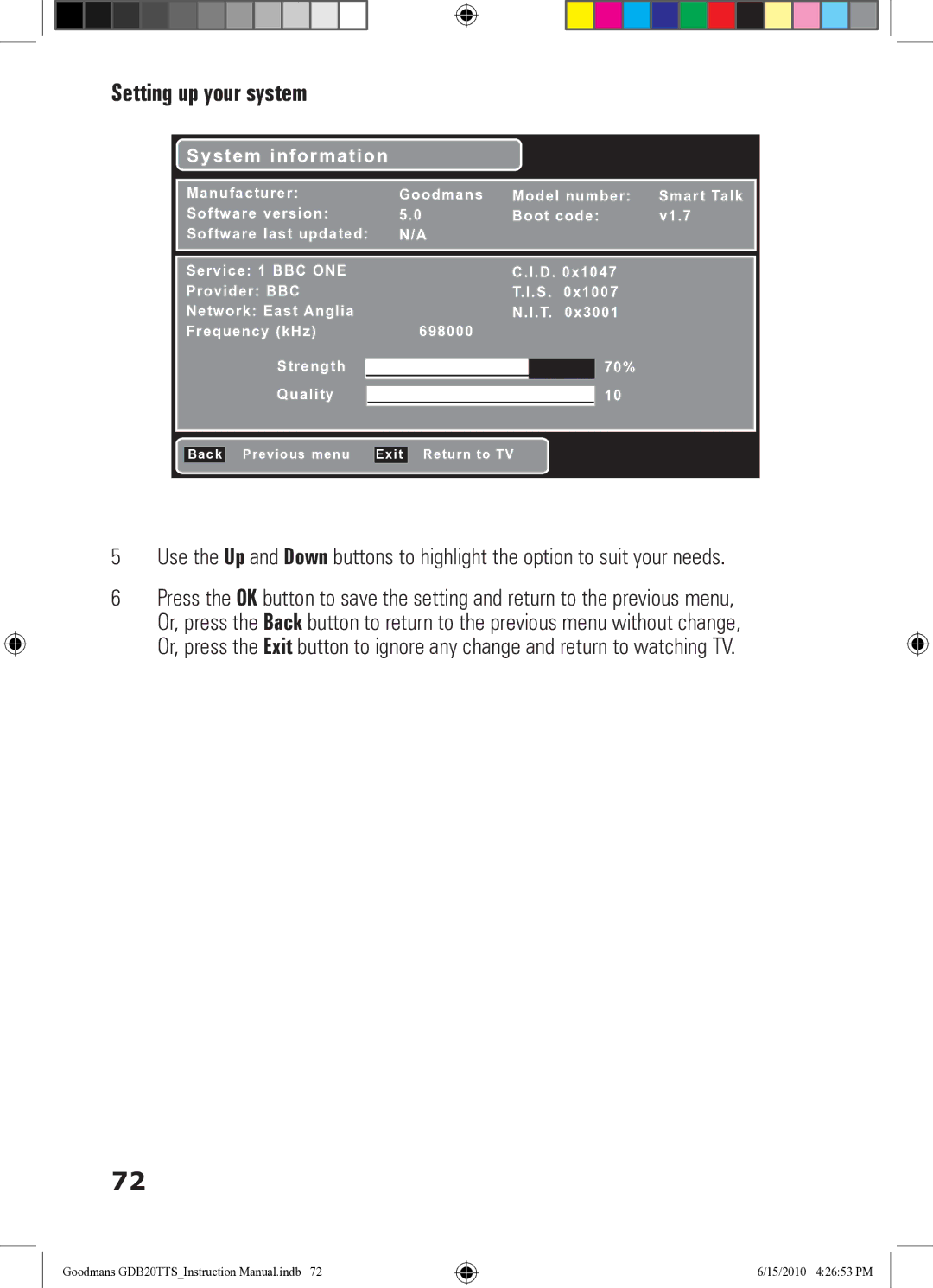 Goodmans GDB20TTS instruction manual System information 