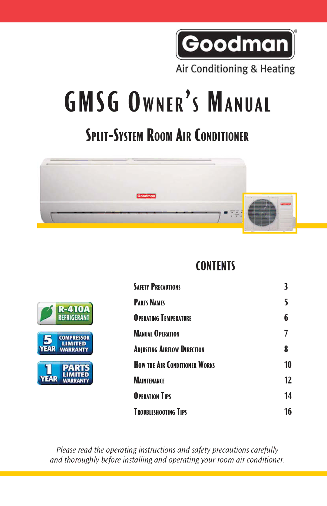 Goodmans GMSG owner manual Contents 