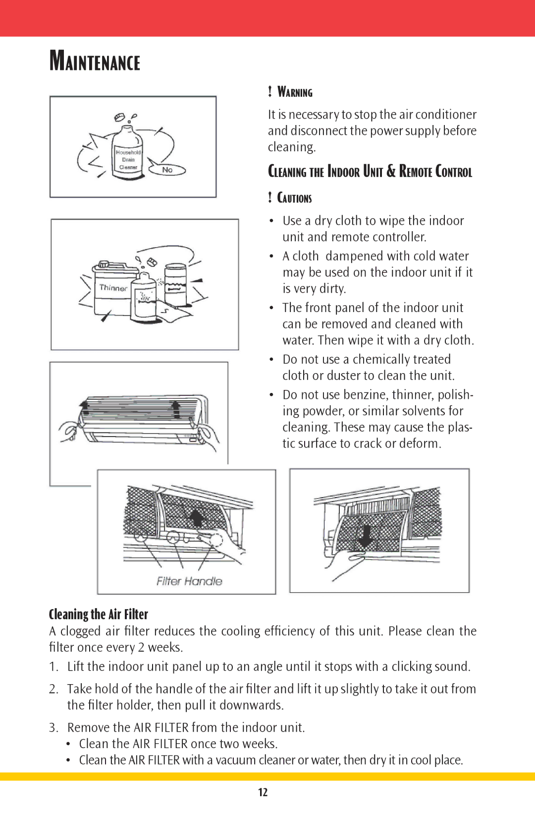 Goodmans GMSG owner manual Maintenance, Cleaning the Air Filter 