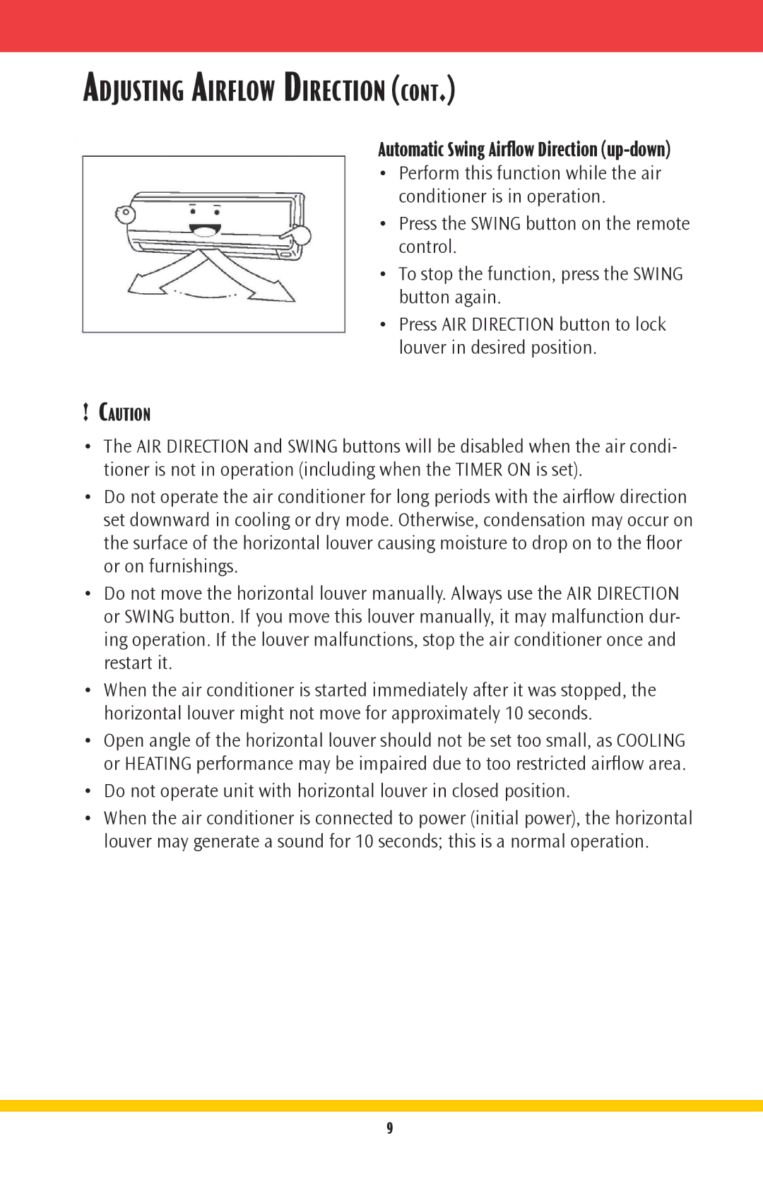 Goodmans GMSG owner manual Automatic Swing Airﬂow Direction up-down 