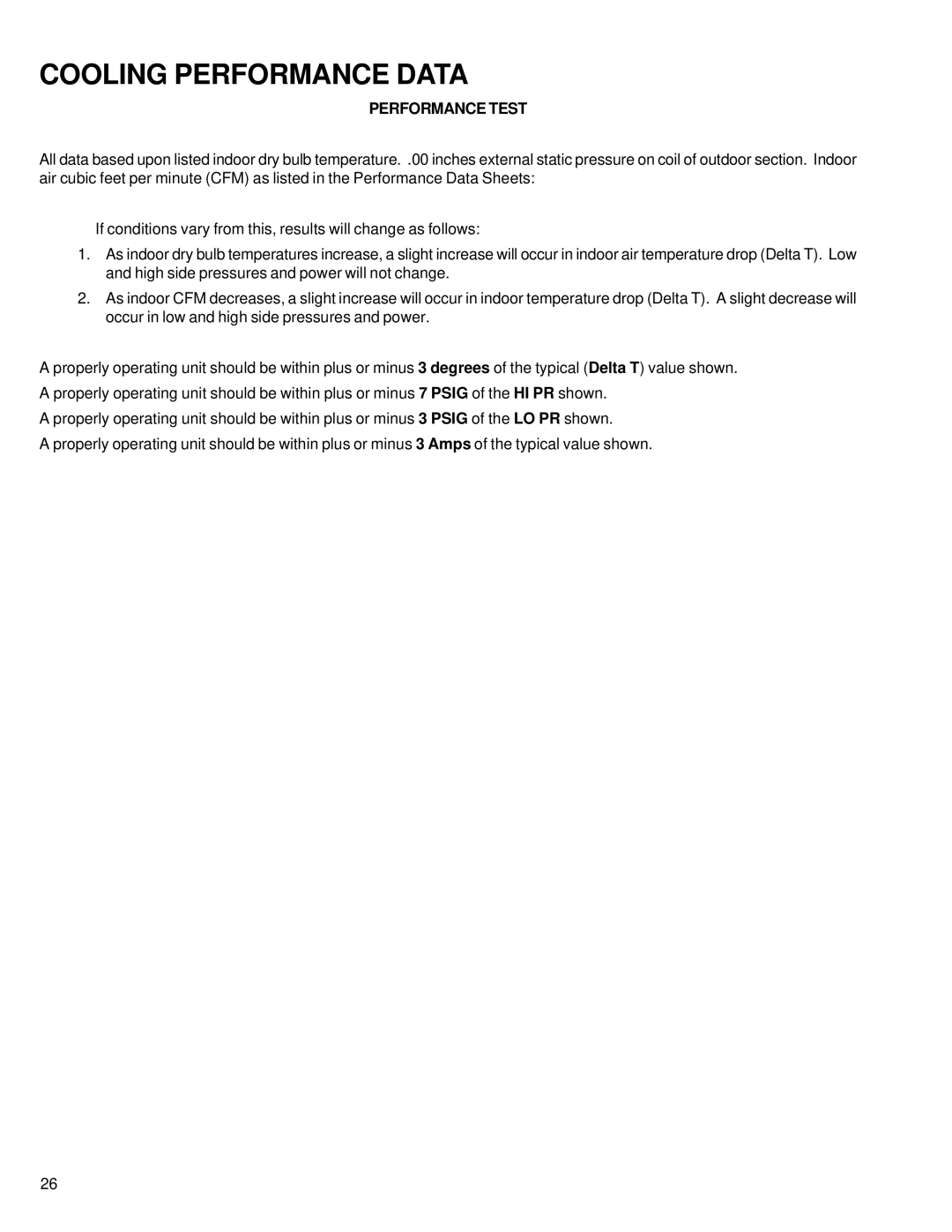 Goodmans GPC 13 SEER R-410A, GPC1324H41A service manual Performance Test 