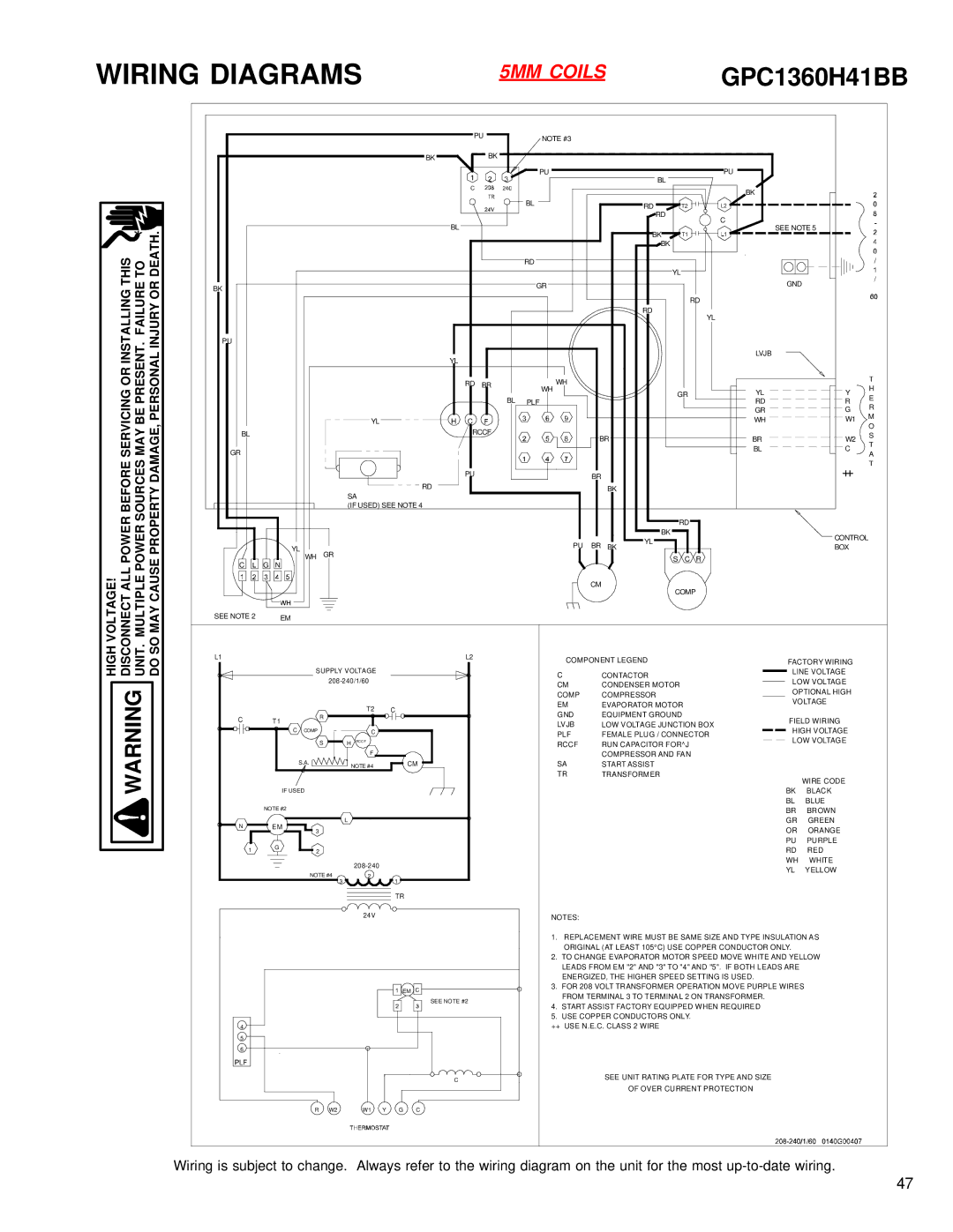 Goodmans GPC1324H41A, GPC 13 SEER R-410A service manual GPC1360H41BB 