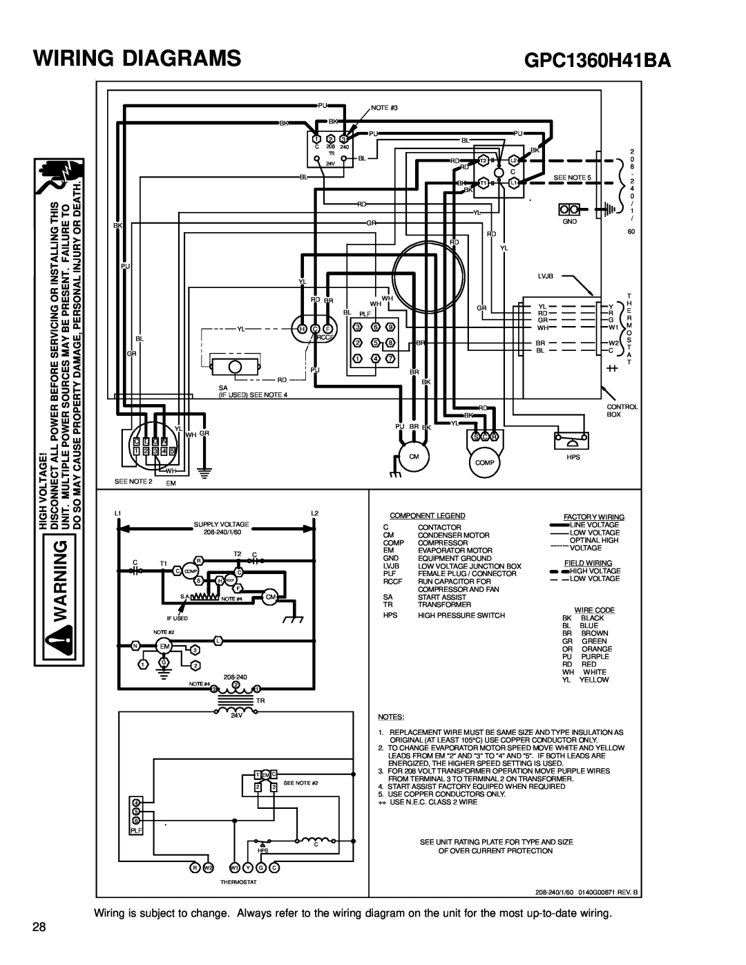 Goodmans GPC 13 SEER R-410A, GPC1324H41A service manual GPC1360H41BA, Wiring Diagrams, High Warning Unit. Do 
