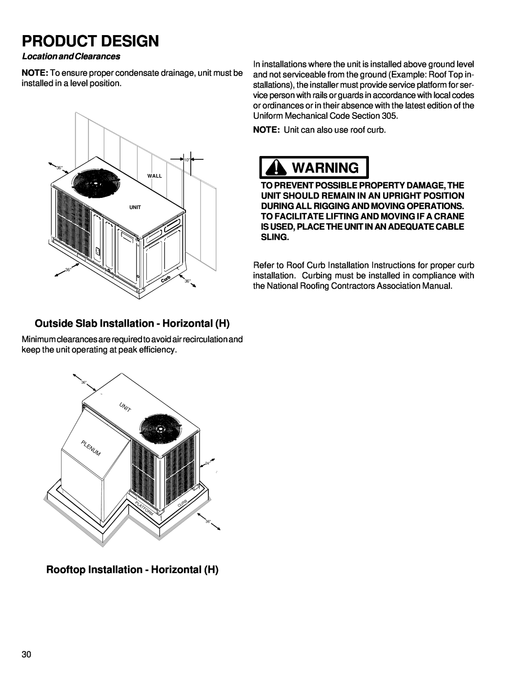 Goodmans GPC 13 SEER R-410A Product Design, Outside Slab Installation - Horizontal H, Rooftop Installation - Horizontal H 