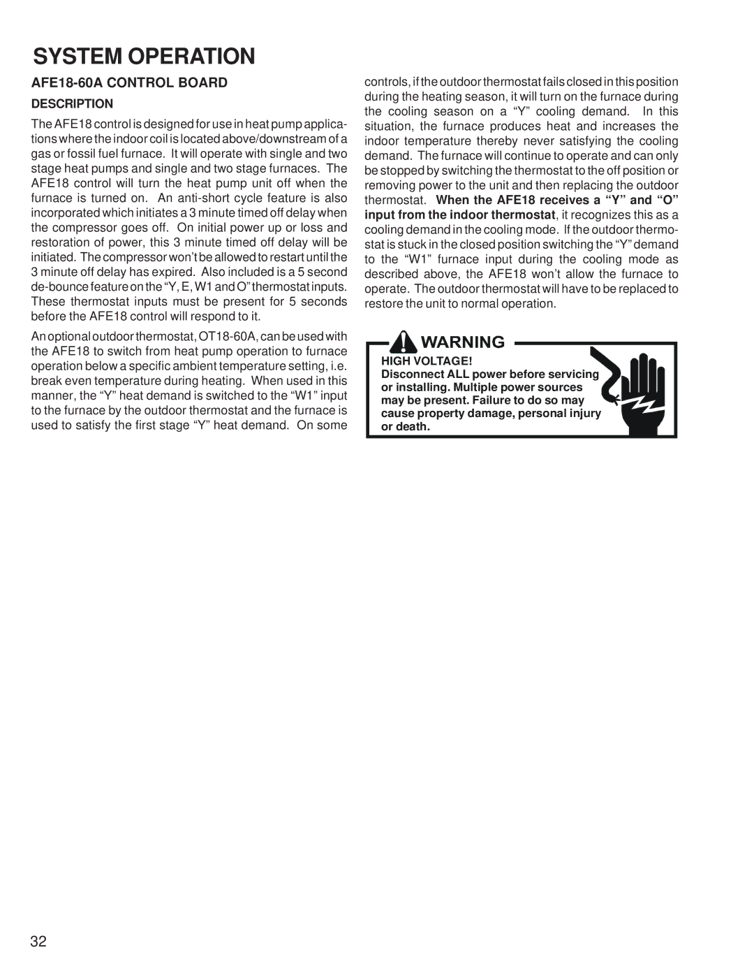 Goodmans GSZ, ASZ, SSX, ASX, DSZ, DSX, GSX, SSZ manual AFE18-60A Control Board, Description 