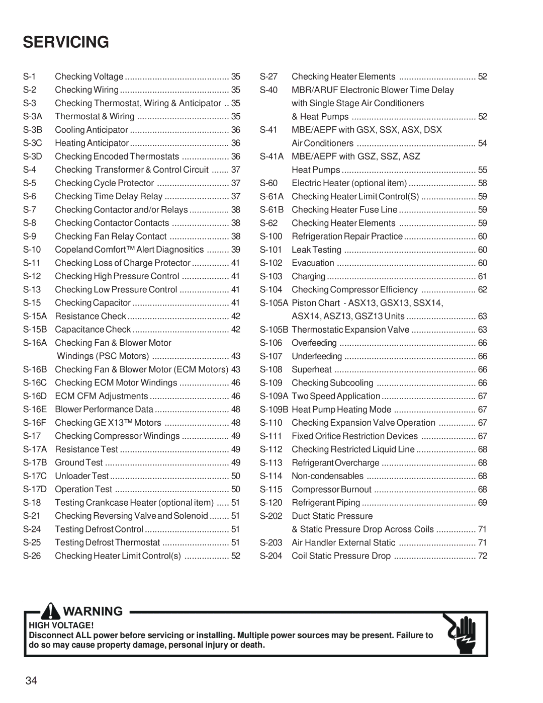 Goodmans SSX, GSZ, ASZ, ASX, DSZ, DSX, GSX, SSZ manual Servicing, 61B 