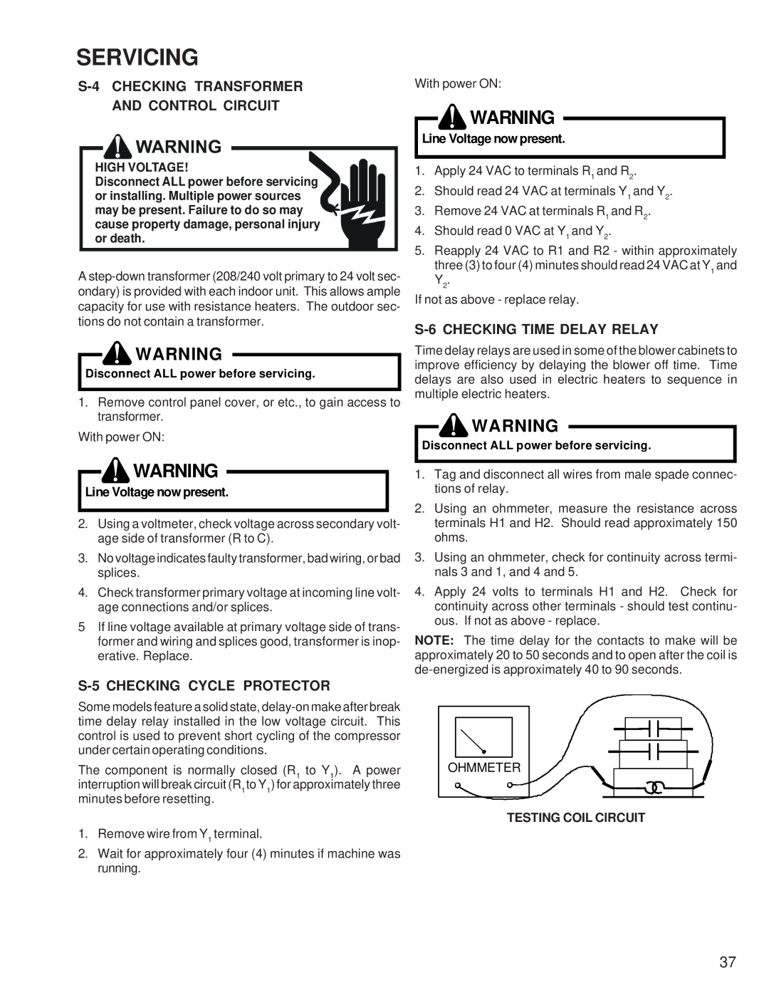 Goodmans DSX, GSZ, ASZ, SSX, ASX Checking Transformer Control Circuit, Checking Cycle Protector, Checking Time Delay Relay 