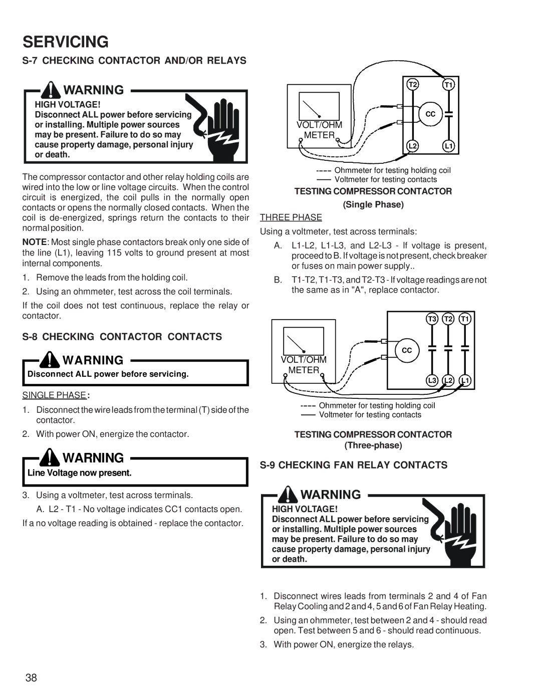 Goodmans GSX, GSZ Checking Contactor AND/OR Relays, Checking Contactor Contacts, Checking FAN Relay Contacts, Single Phase 