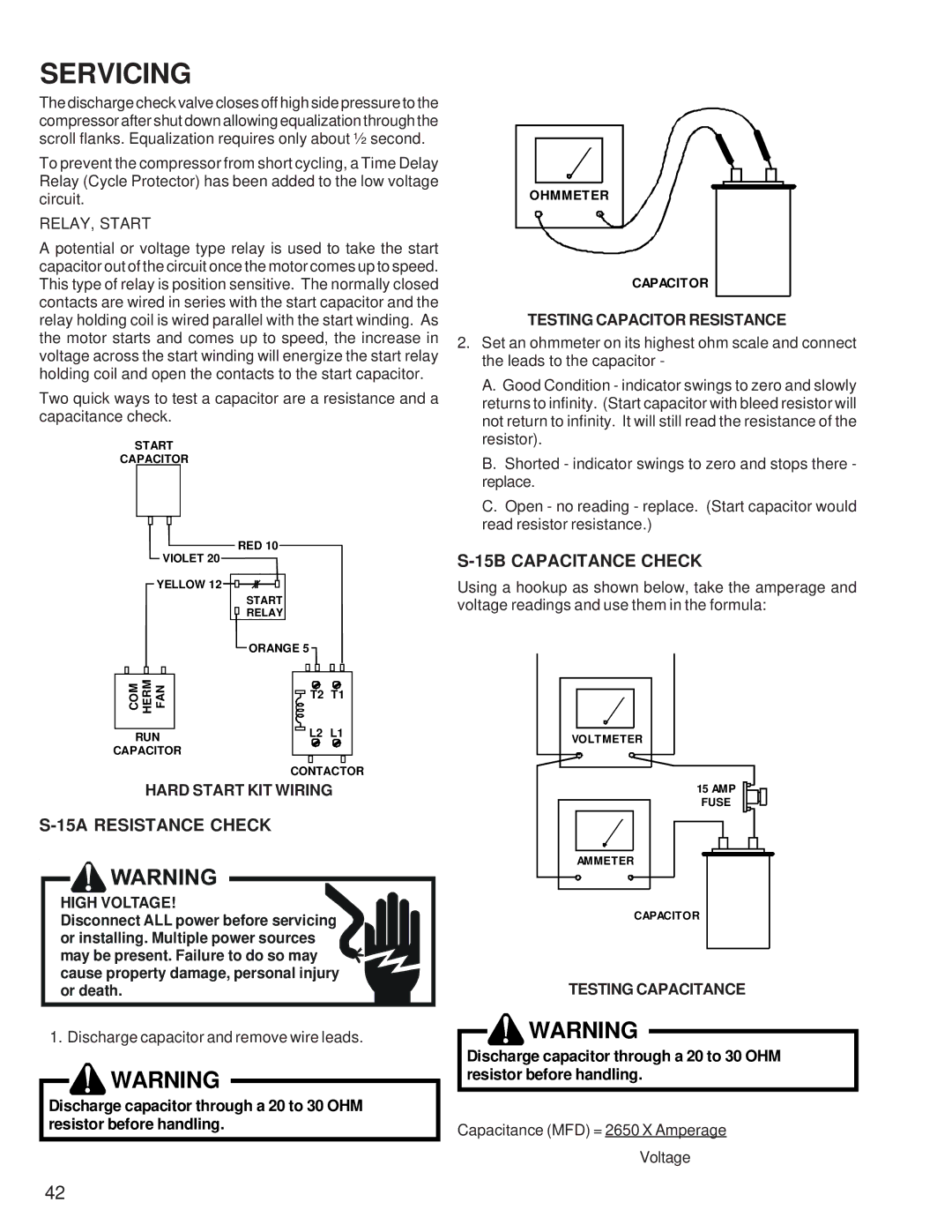 Goodmans SSX, GSZ, ASZ, ASX, DSZ, DSX, GSX, SSZ manual 15A Resistance Check, 15B Capacitance Check, RELAY, Start 