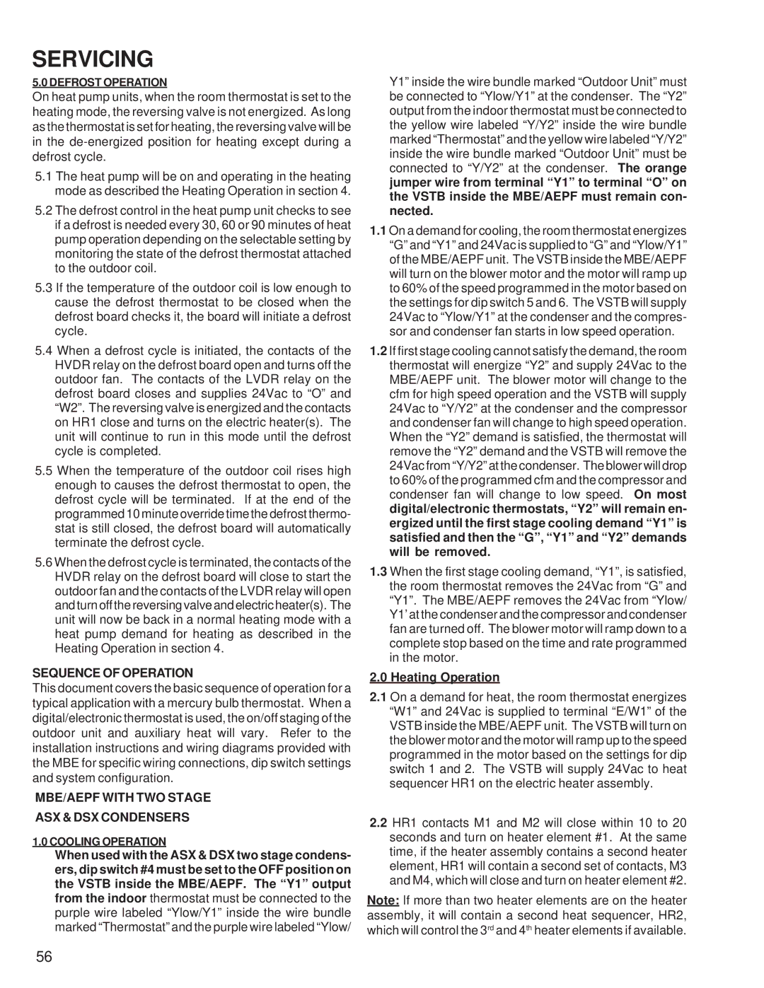 Goodmans GSZ, ASZ, SSX, DSZ, GSX, SSZ manual Sequence of Operation, MBE/AEPF with TWO Stage ASX & DSX Condensers 