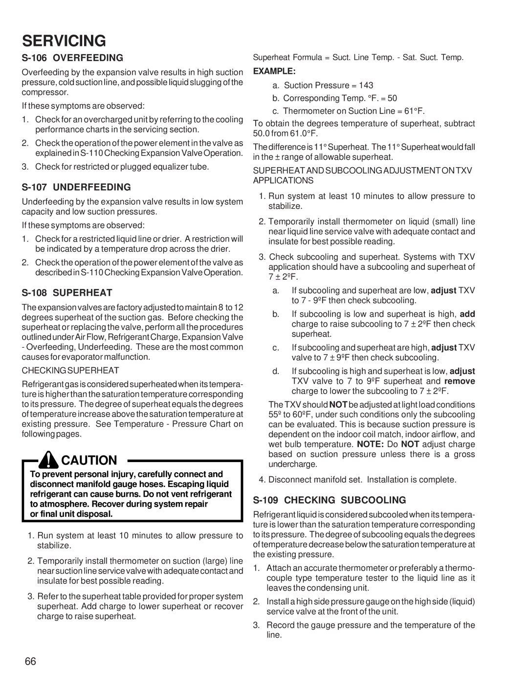 Goodmans SSX, GSZ, ASZ, ASX, DSZ, DSX, GSX, SSZ manual Overfeeding, Underfeeding, Superheat, Checking Subcooling 