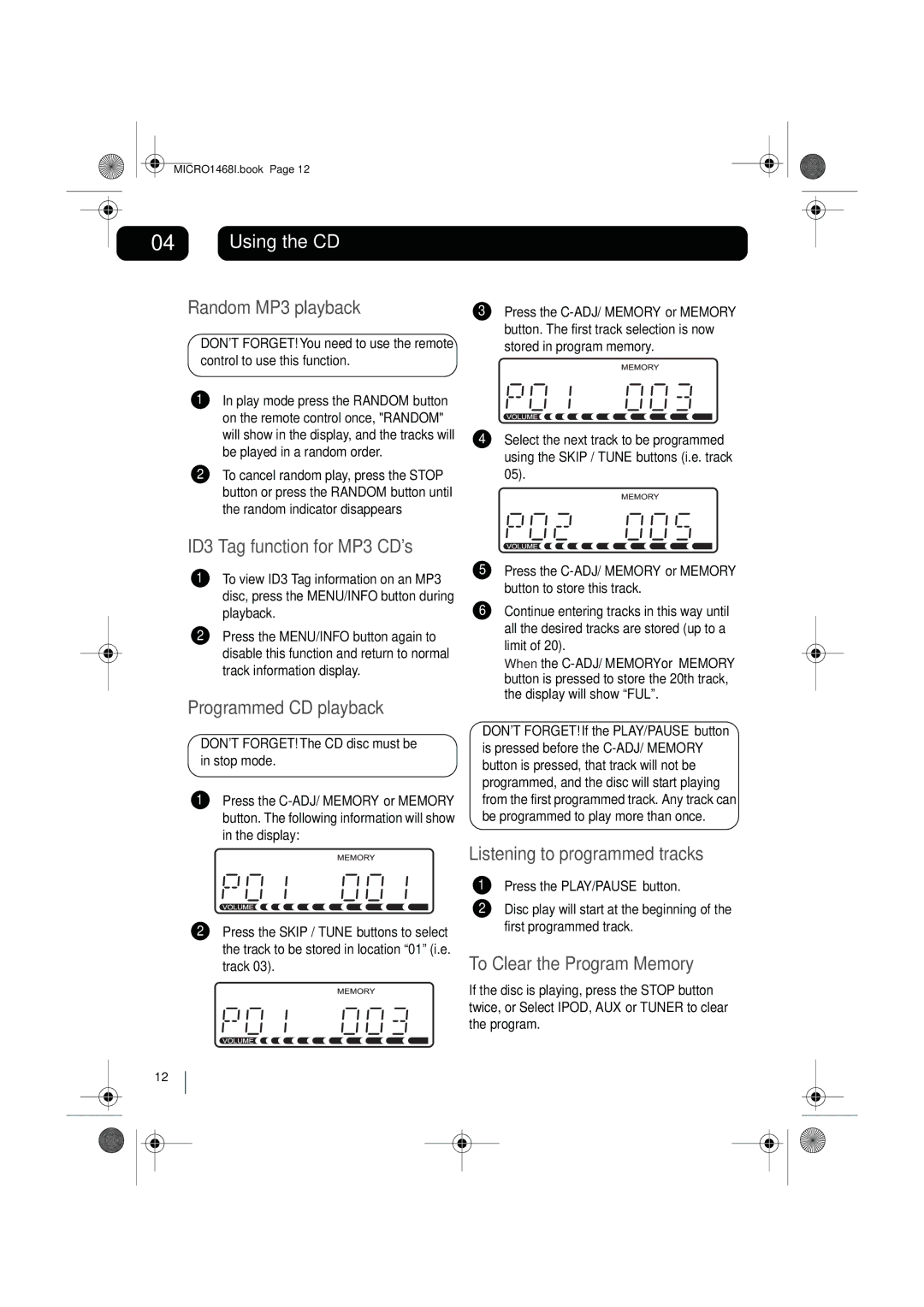 Goodmans MICRO1468I instruction manual Random MP3 playback 