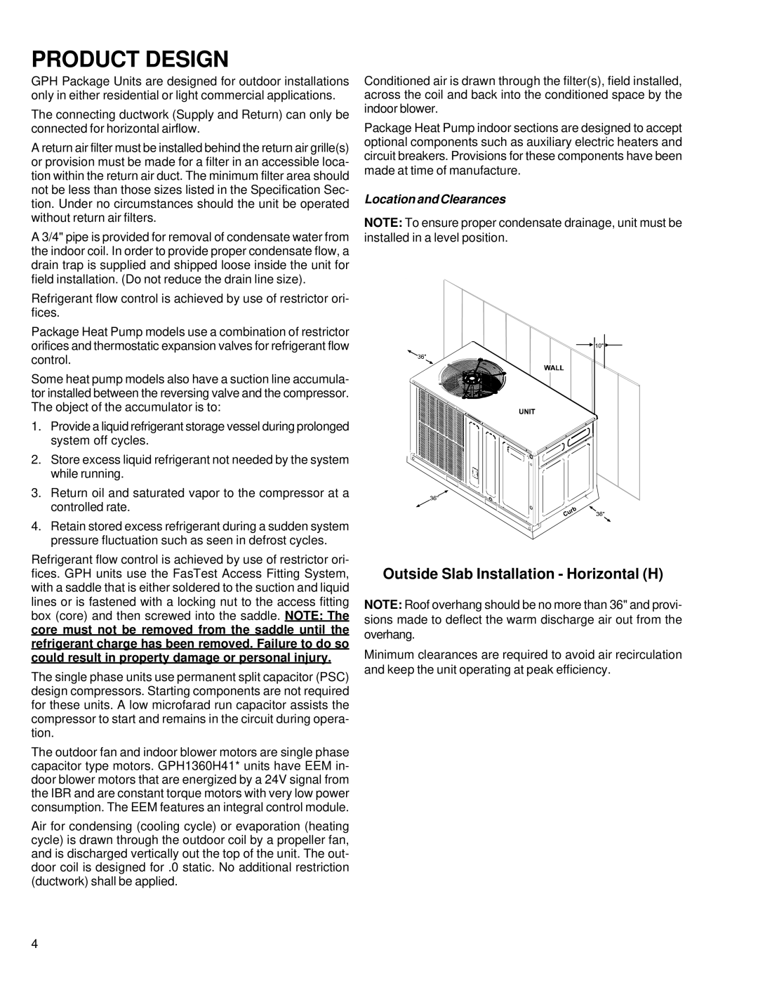 Goodmans Package Heat Pump Units, GPH 13 H service manual Product Design, Outside Slab Installation Horizontal H 