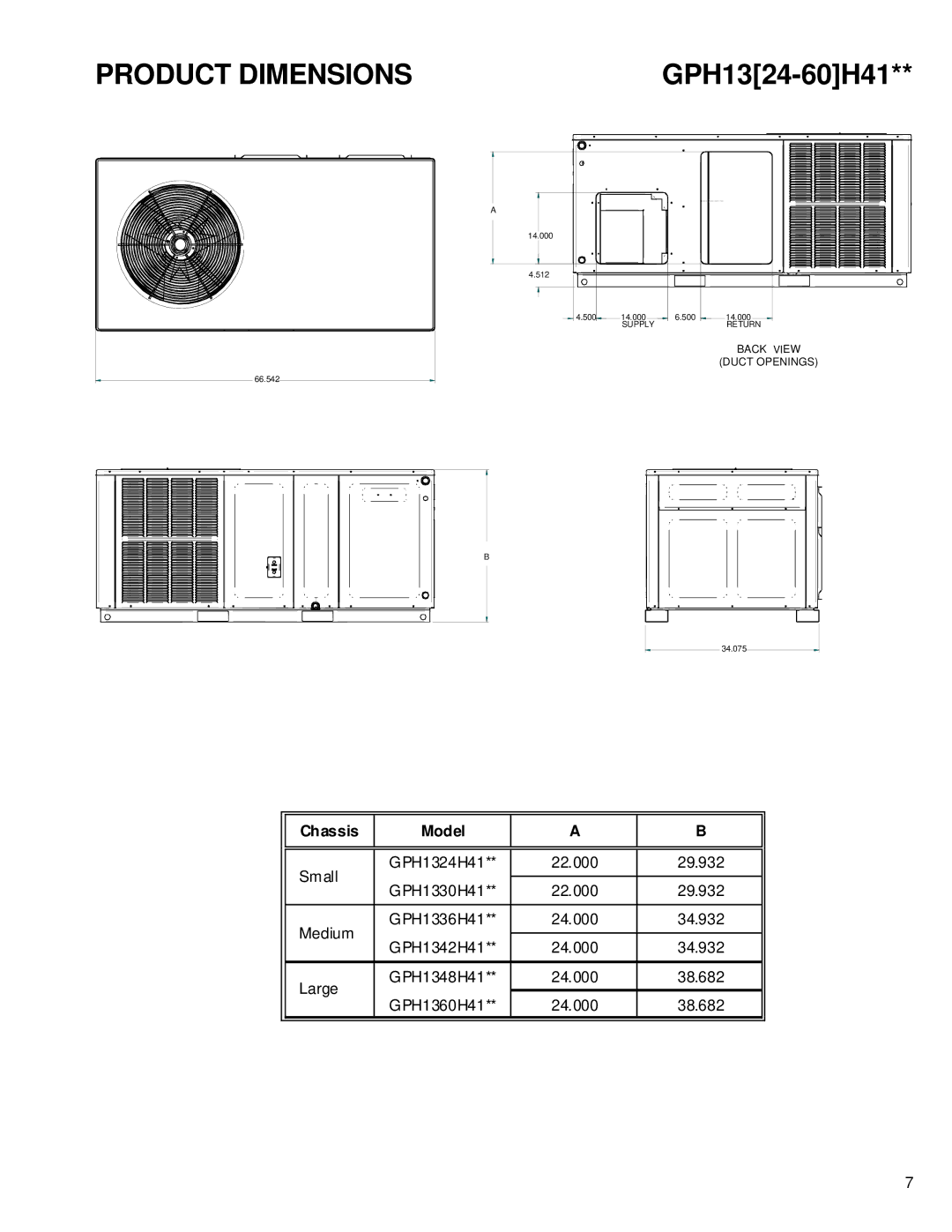 Goodmans GPH 13 H, Package Heat Pump Units service manual Product Dimensions, GPH1324-60H41 