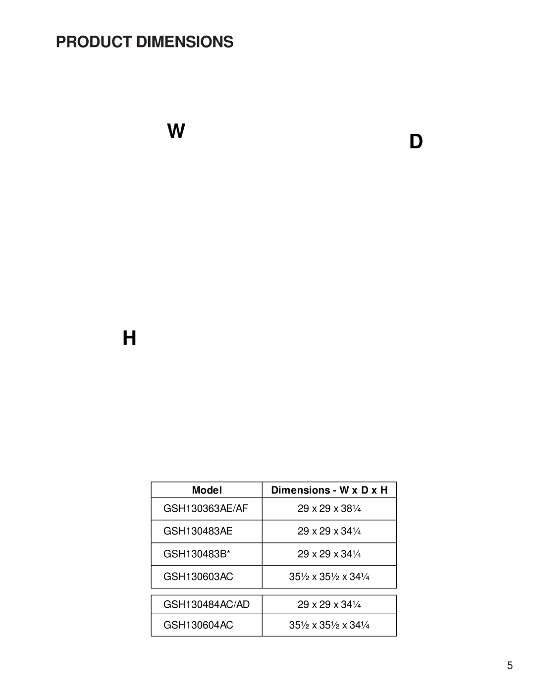 Goodmans GSH 13 SEER - 3 Phase Split System Heat Pump, RT6212008x5 Product Dimensions, Model Dimensions W x D x H 