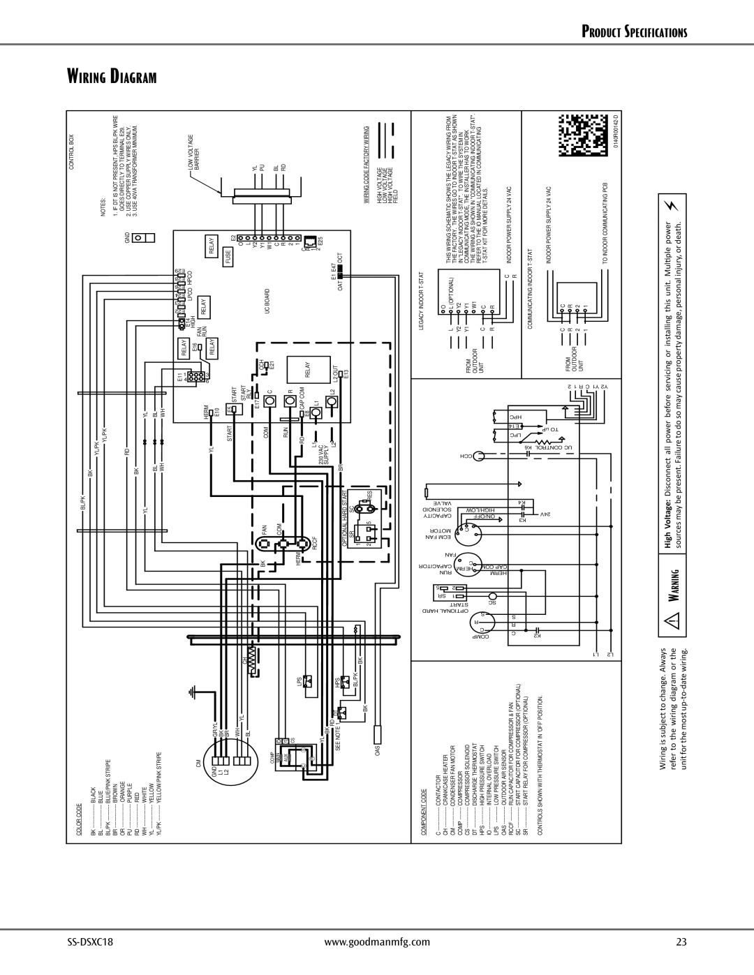 Goodmans Split System Air Conditioner, DSXC18 warranty Wiring Diagram 