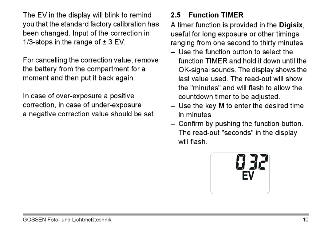 Gossen 15122 operating instructions Function Timer 