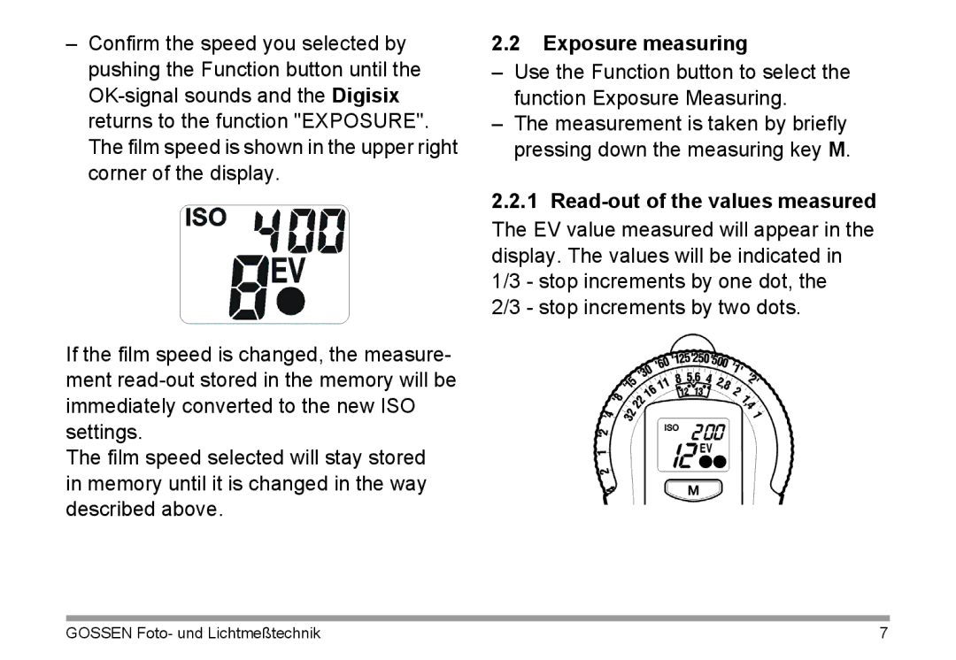 Gossen 15122 operating instructions Exposure measuring 