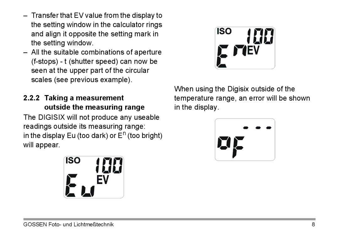 Gossen 15122 operating instructions Taking a measurement outside the measuring range 