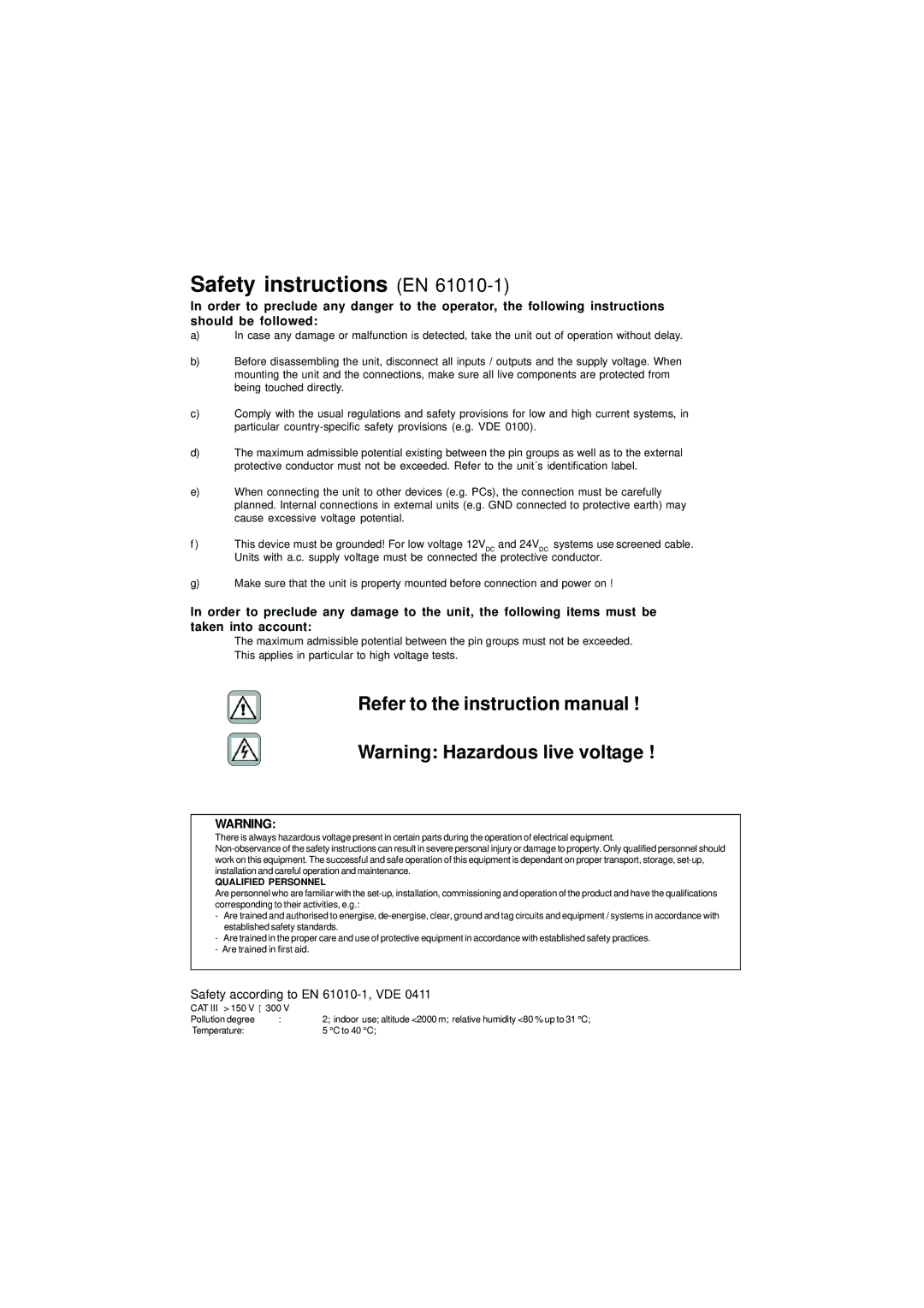 Gossen IPP 144 - 40 GE user manual Safety instructions EN, Qualified Personnel 