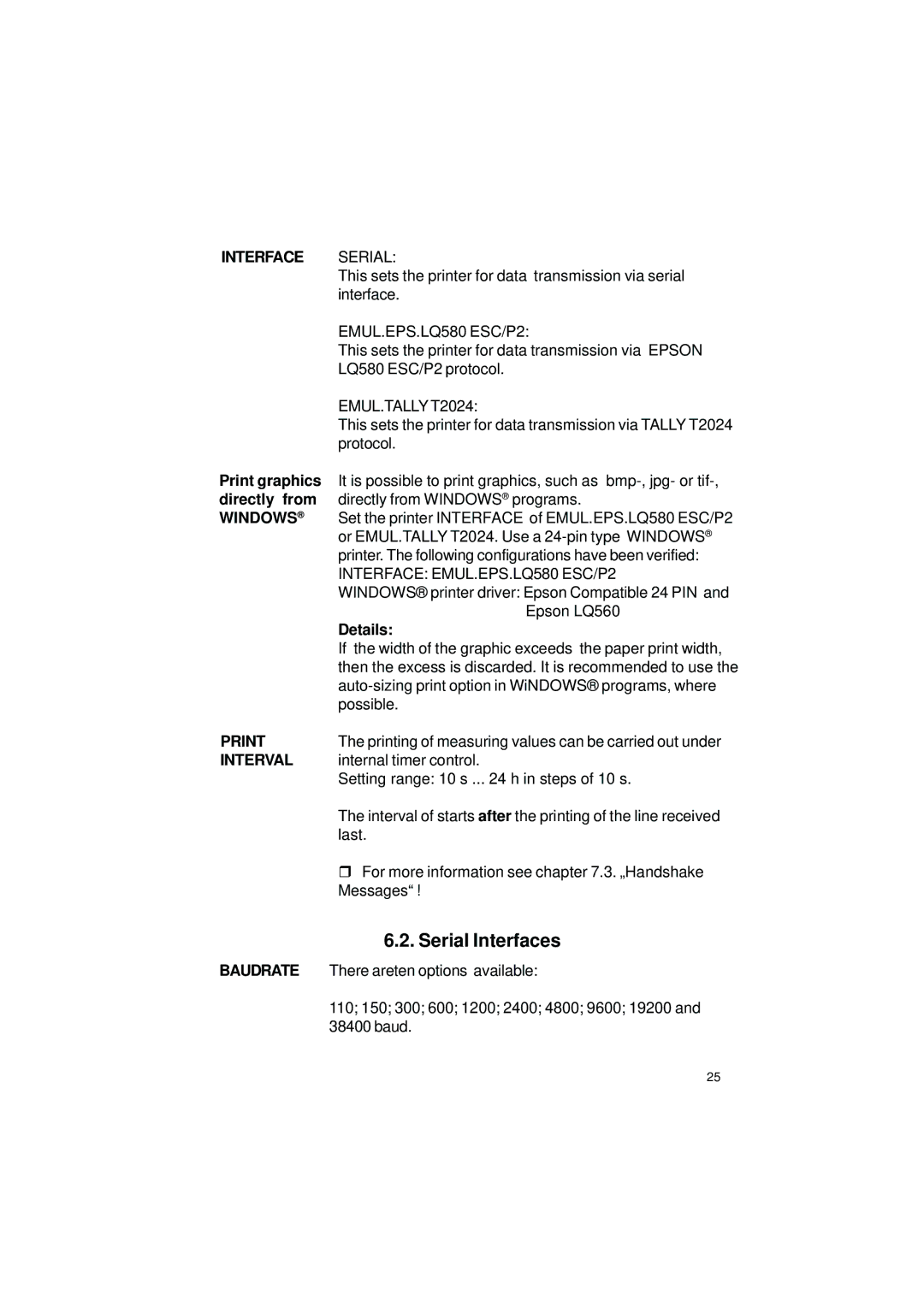 Gossen IPP 144 - 40 GE user manual Serial Interfaces, Print graphics, Directly from, Details 