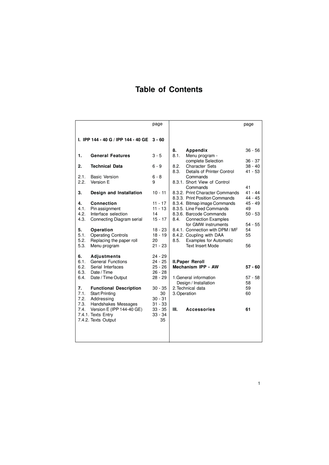 Gossen IPP 144 - 40 GE user manual Table of Contents 