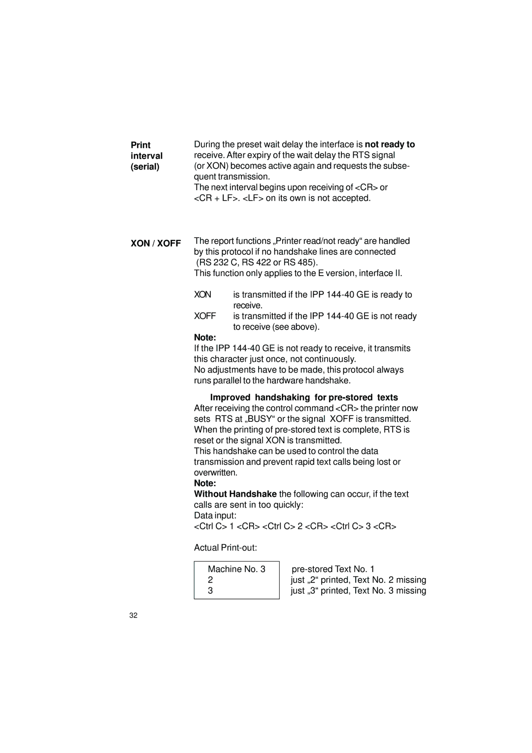 Gossen IPP 144 - 40 GE user manual Print interval serial, Xon, Xoff 