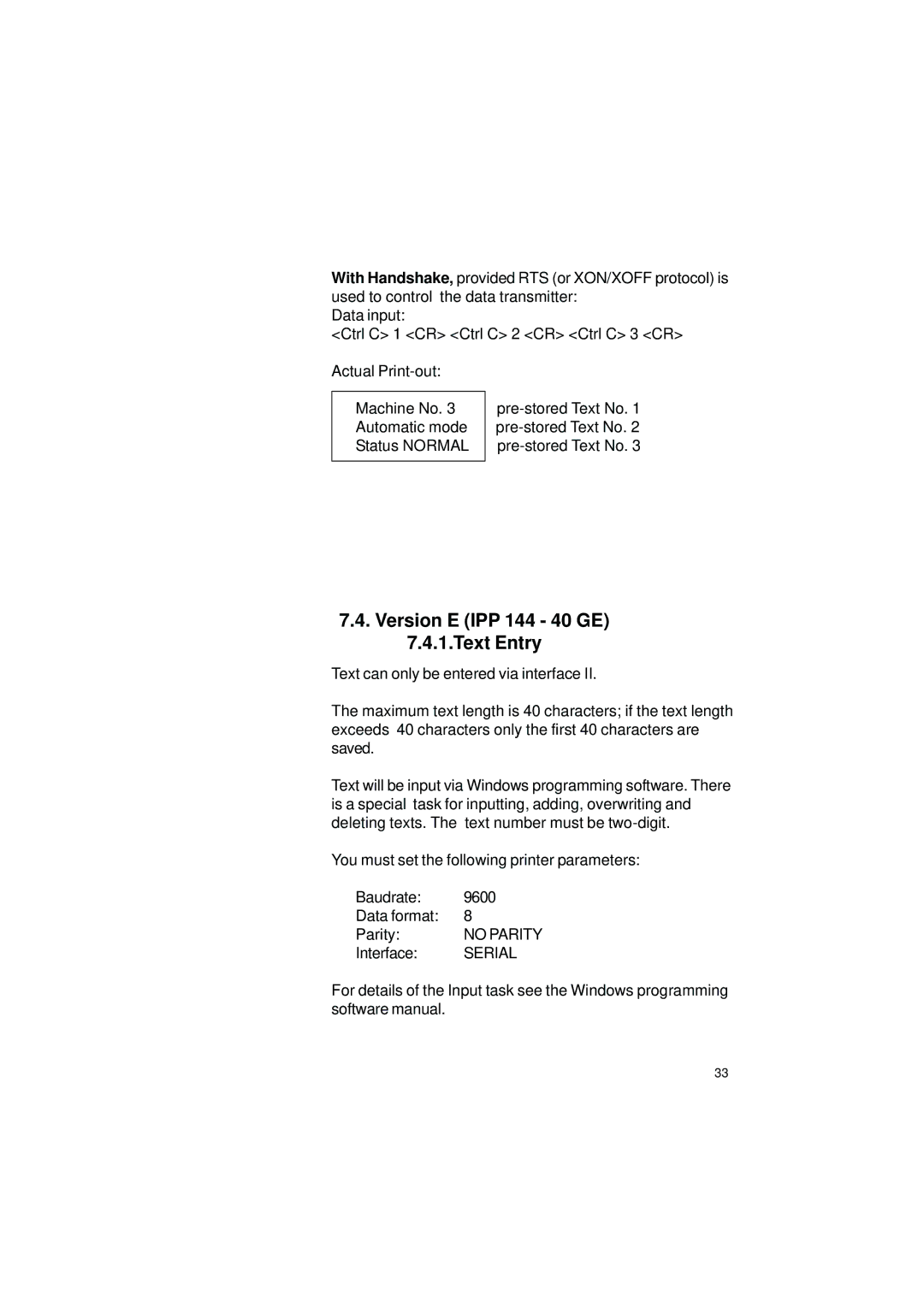 Gossen IPP 144 - 40 GE user manual Version E IPP 144 40 GE 7.4.1.Text Entry, Serial 