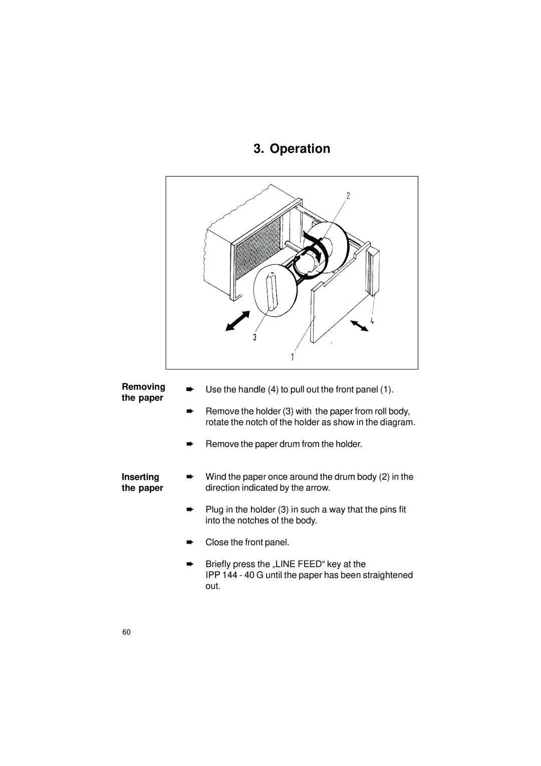 Gossen IPP 144 - 40 GE user manual Removing the paper, Inserting the paper 